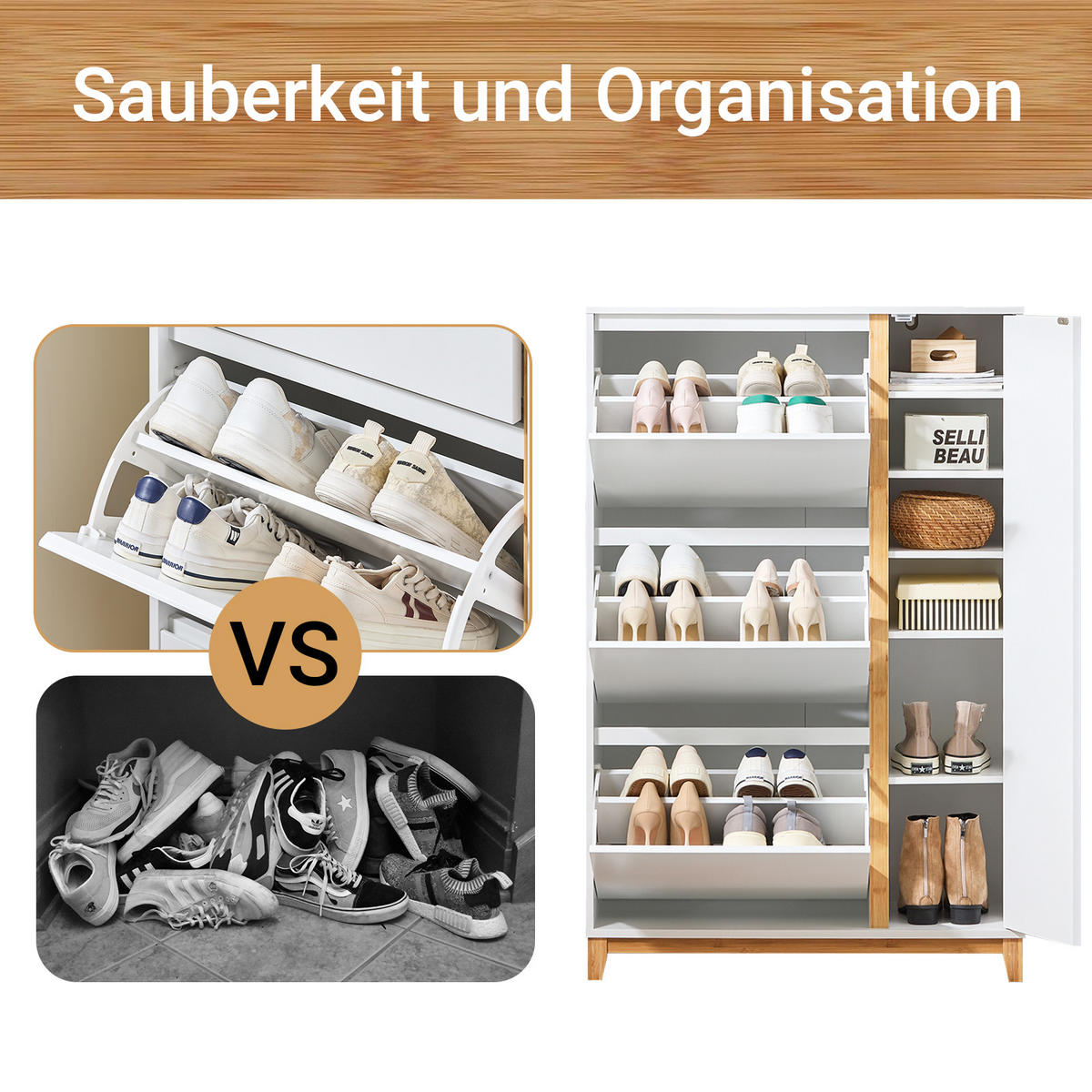 SCHUHSCHRANK Weiß-Natur - Weiß/Naturfarben, Holz/Holzwerkstoff (80/122/34cm) - SoBuy