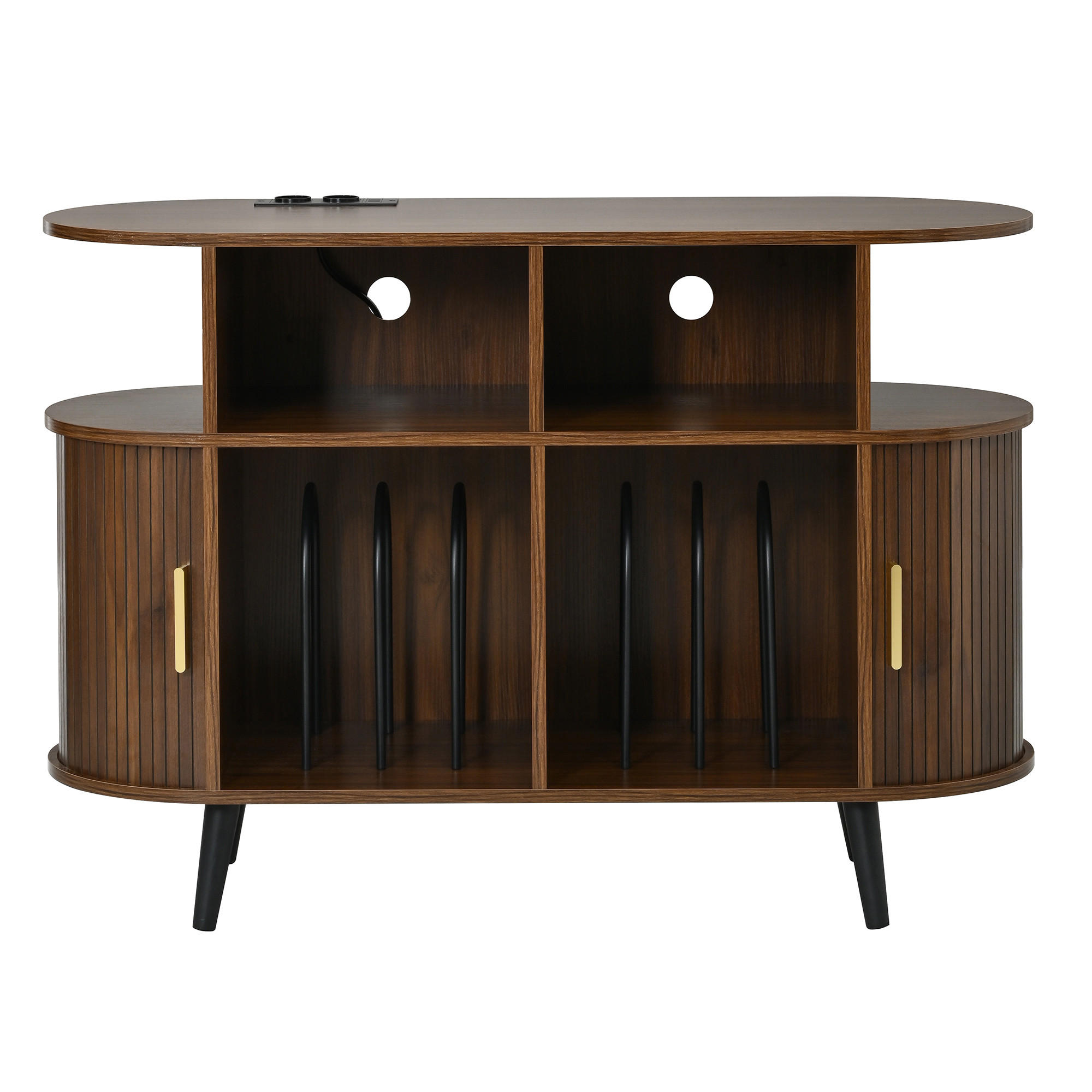 TV-SCHRANK MDF mit Schiebetür und Ladestation - Walnussfarben, Holzwerkstoff (110/76/40cm) - FLIEKS