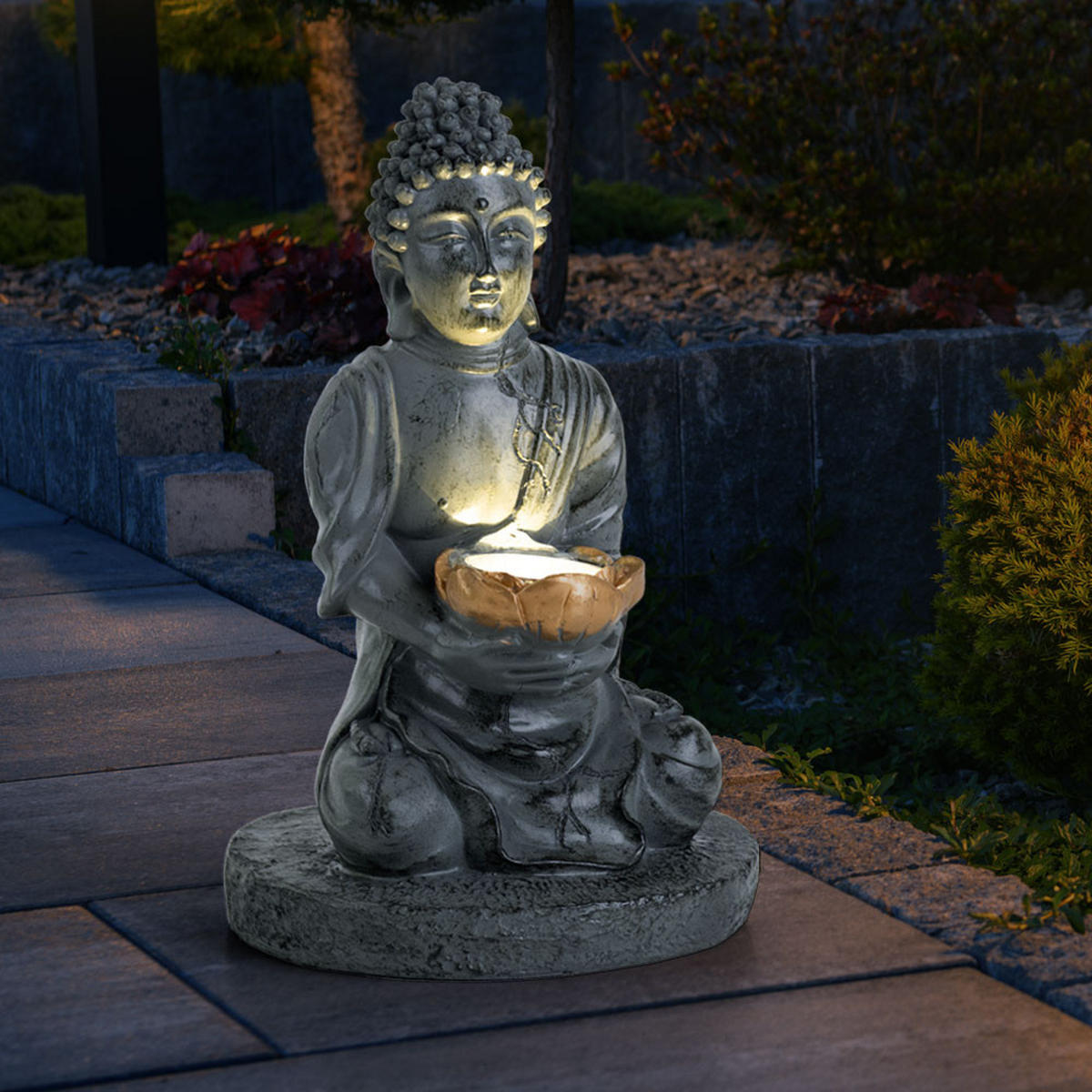 LED AUSSENLEUCHTE Buddha Grau 2er Set - Grau, Kunststoff (18/18/28cm) - Globo Lighting