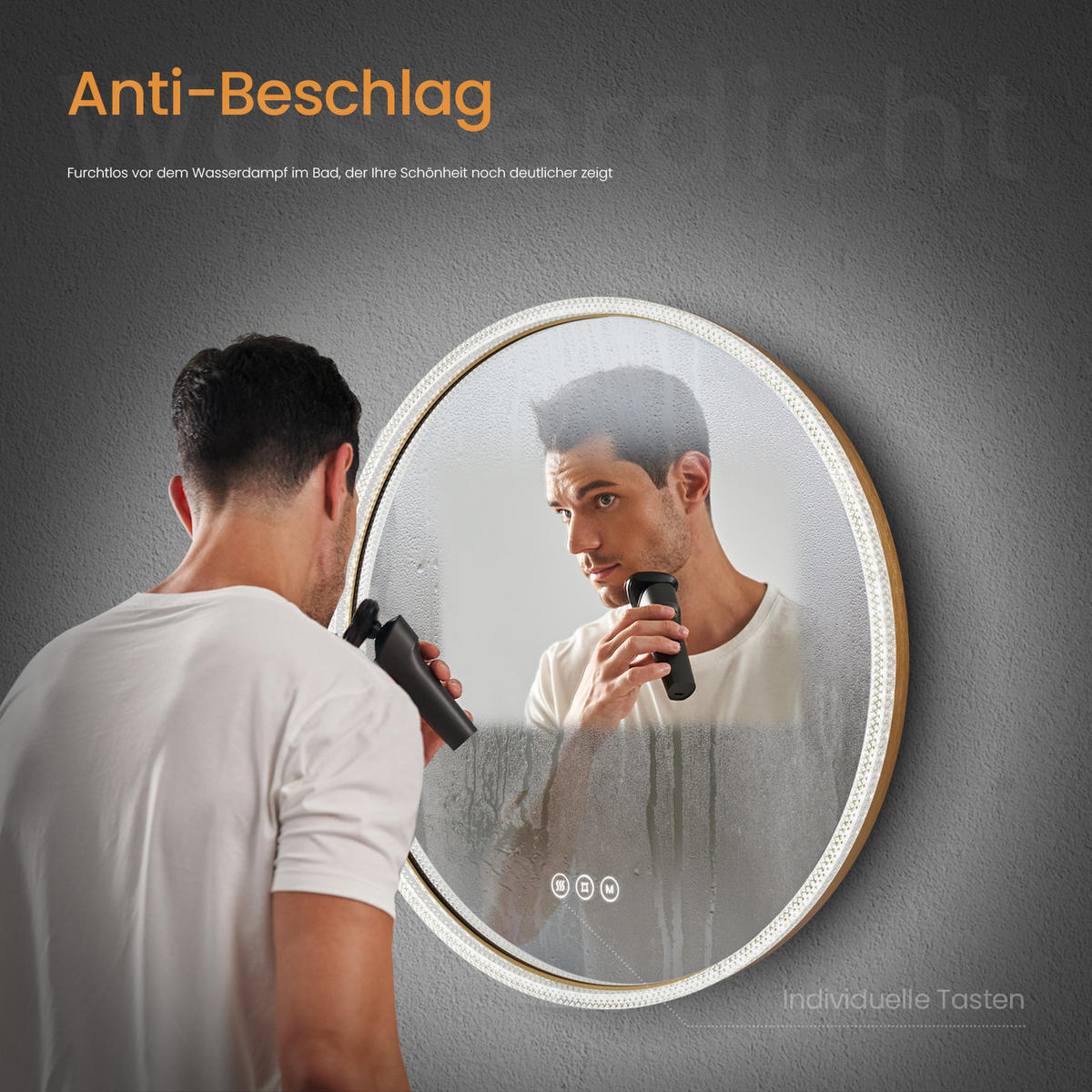 BADSPIEGEL Runder mit Beleuchtung Gold ф60 cm - Goldfarben, Glas (60/4.3/60cm) - EMKE
