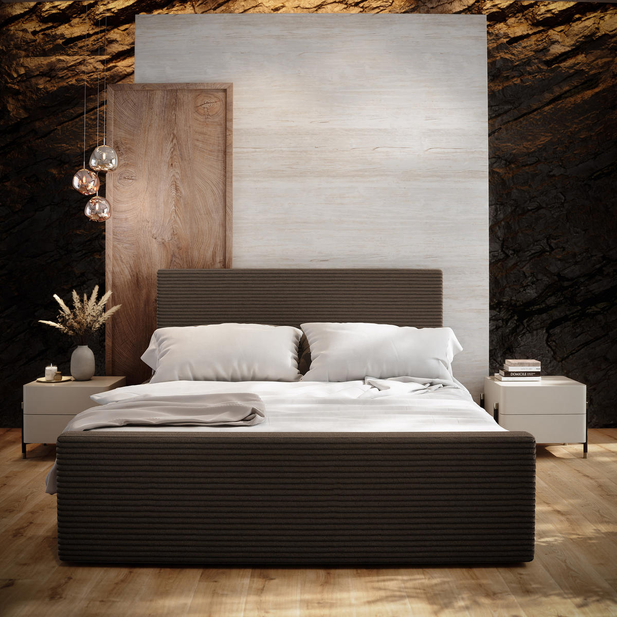 POSTEL BOXSPRING ALORIA 160x200 cm, s matrací a úložným prostorem, hnědá - hnědá, kompozitní dřevo/textil (160/200cm) - MASSENO