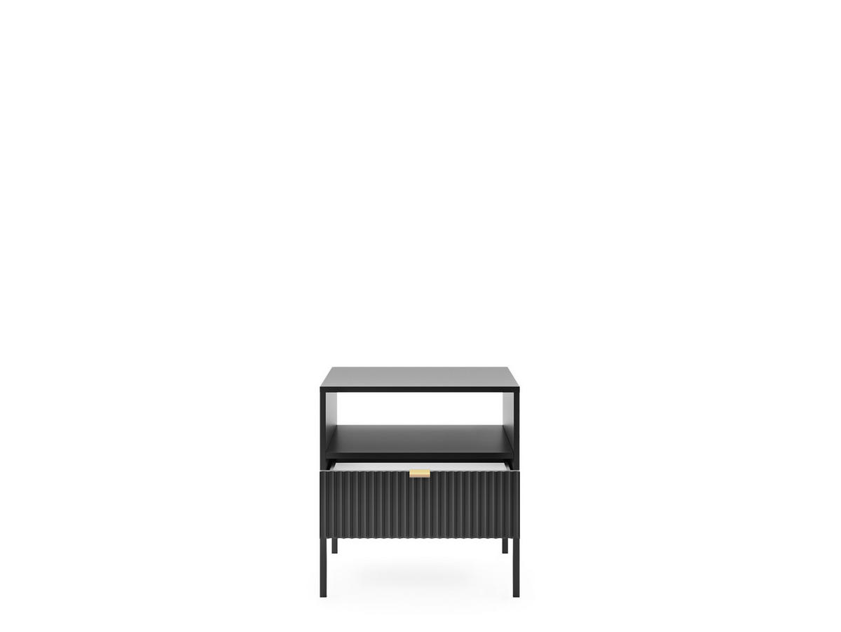 NACHTTISCH Nova - NOC, Geriffelte Front mit Goldenes Griffdesign 54x39x56 cm Schwarz - Schwarz, Holzwerkstoff/Kunststoff (54/56/39cm) - DomoHome