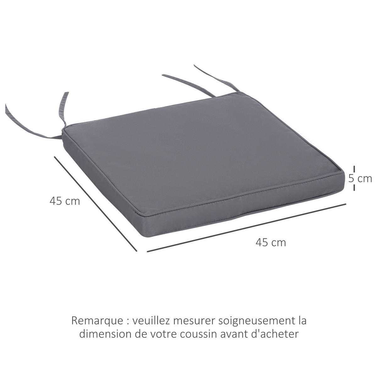 SITZKISSEN DE-17695 2er-Set 45x45 cm mit Bindebändern Dunkelgrau - Dunkelgrau, Textil (45/45/5cm) - ComfortXL