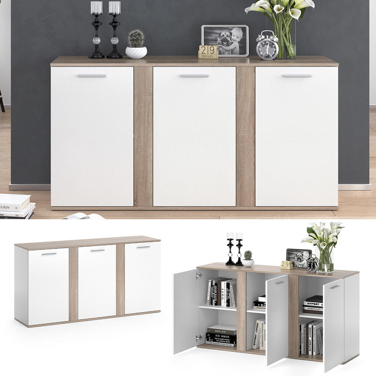 KOMMODE Novelli Sonoma 155 x 80 cm mit Türen - Sonoma Eiche, Holzwerkstoff (40/80/155cm) - Vicco