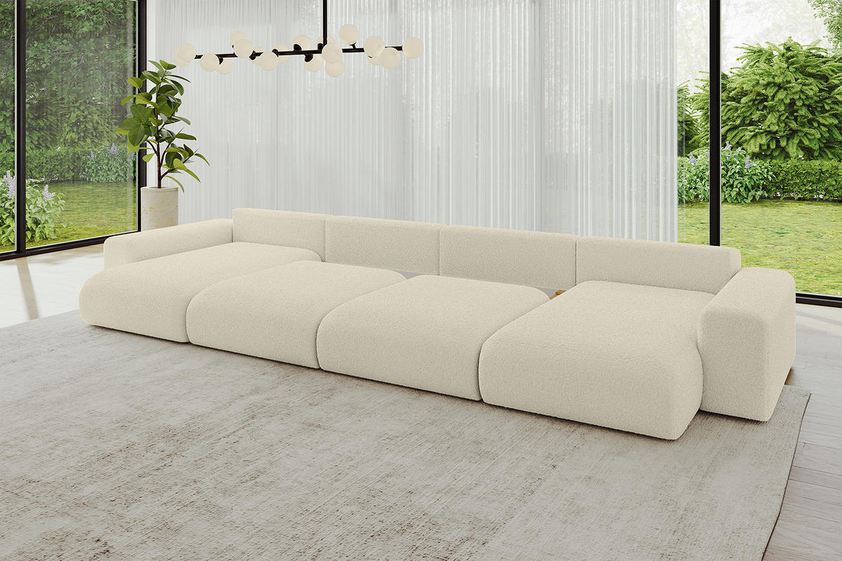 WOHNLANDSCHAFT mit Schlaffunktion ESKAR-U2-464x176x72cm Beige - Creme/Haselnussfarben, Holzwerkstoff/Kunststoff (176/72/464cm) - ALTDECOR