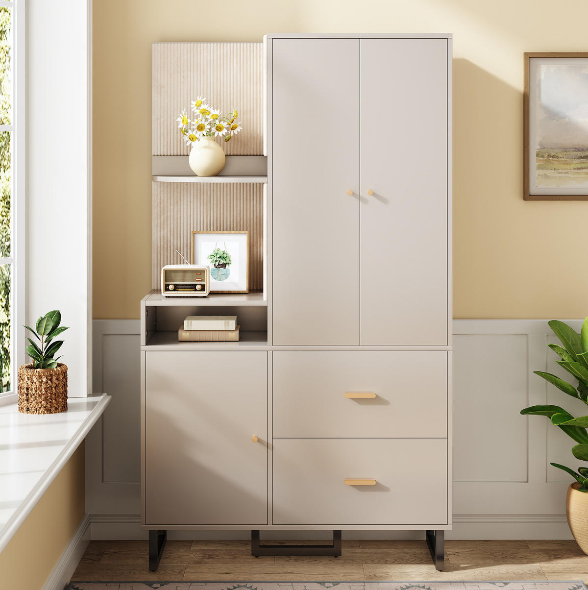 KOMPAKTGARDEROBE 110/38/186 cm aus MDF mit gepolsterten Paneelen Graubeige - Beige, Holzwerkstoff (110/186/38cm) - Modenvie