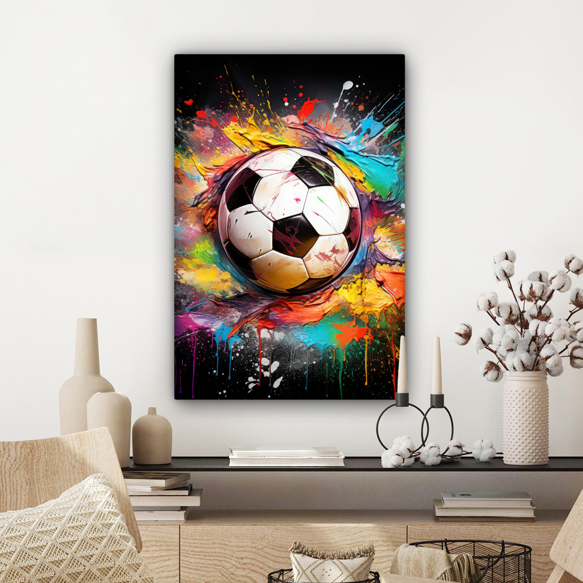 LEINWANDBILD Fußball - Farbe - Farben - Schwarz - Weiß 60x90 cm - Weiß, Textil (60/90cm) - MuchoWow