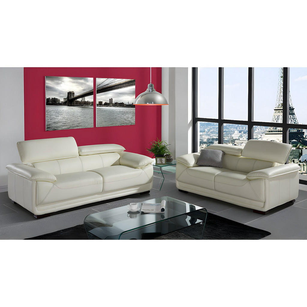 Thumbnail - Vente-Unique Ledersofa, Weiß, Leder, Uni, 3-Sitzer, 204x75x97 cm, Wohnzimmer, Sofas & Couches, Sofas