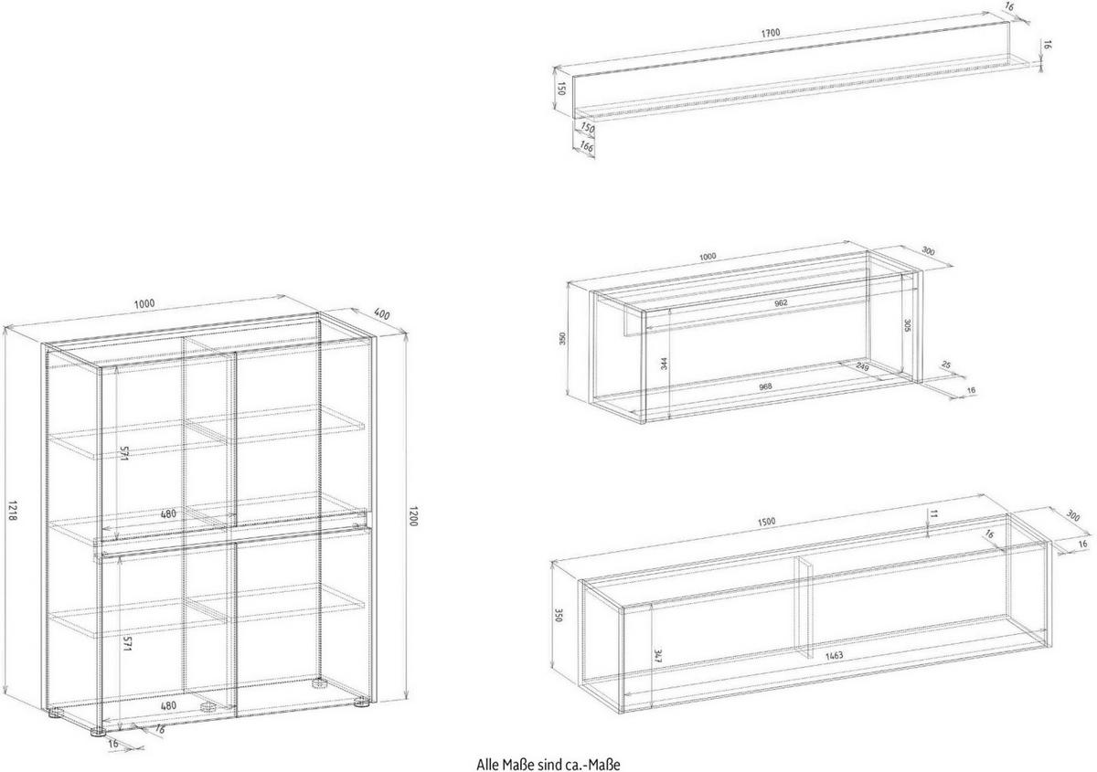 WOHNWAND mit Sekretär grau matt, Eiche Wotan 370 cm, Schrankwand 4-teilig - Eiche Wotan/Grau, Holzwerkstoff/Kunststoff (370/170/40cm) - Furn.Design