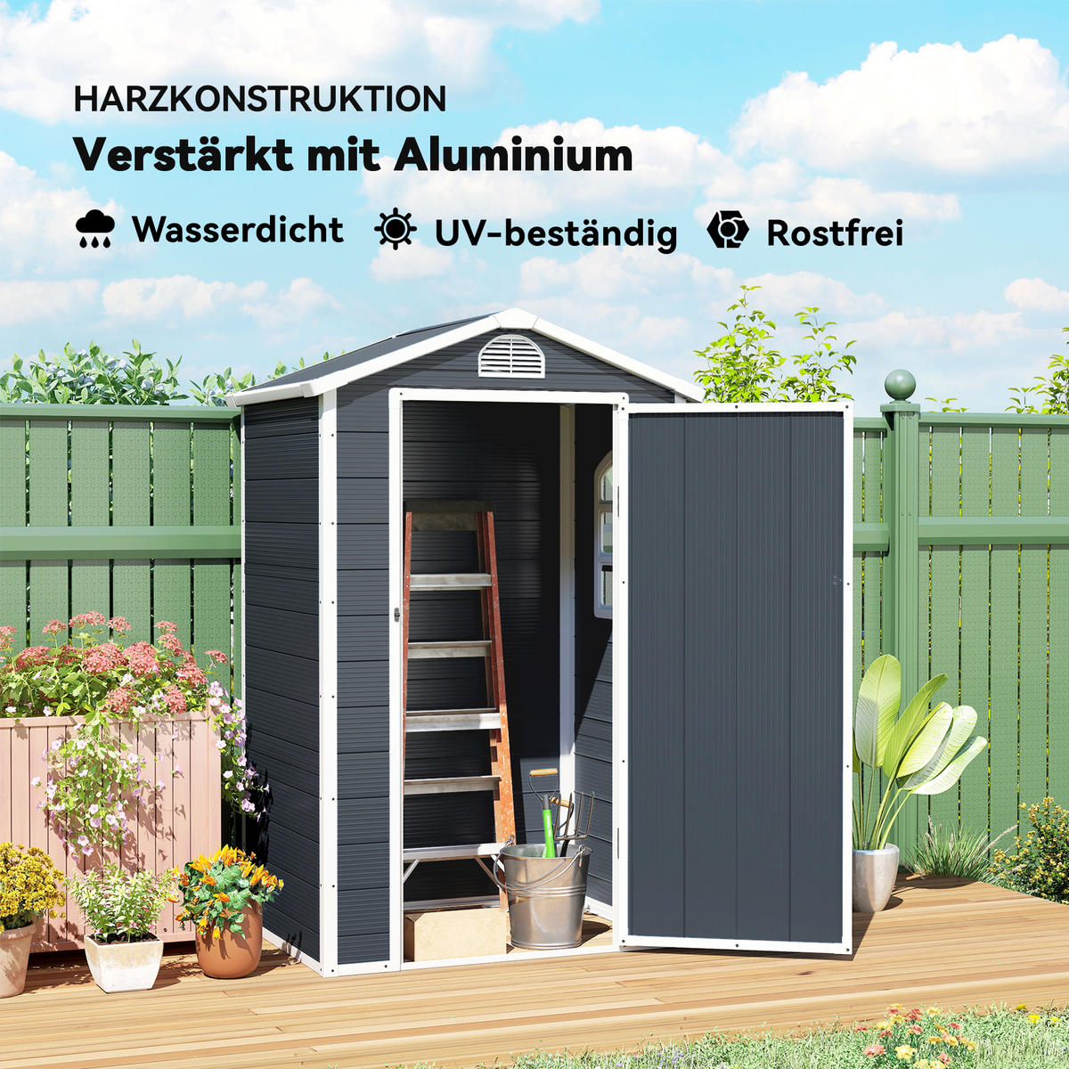 GERÄTEHAUS Gartenhaus mit Fenster Pultdach Outdoor Metall Grau - Grau, Metall (104/204/134cm) - Outsunny
