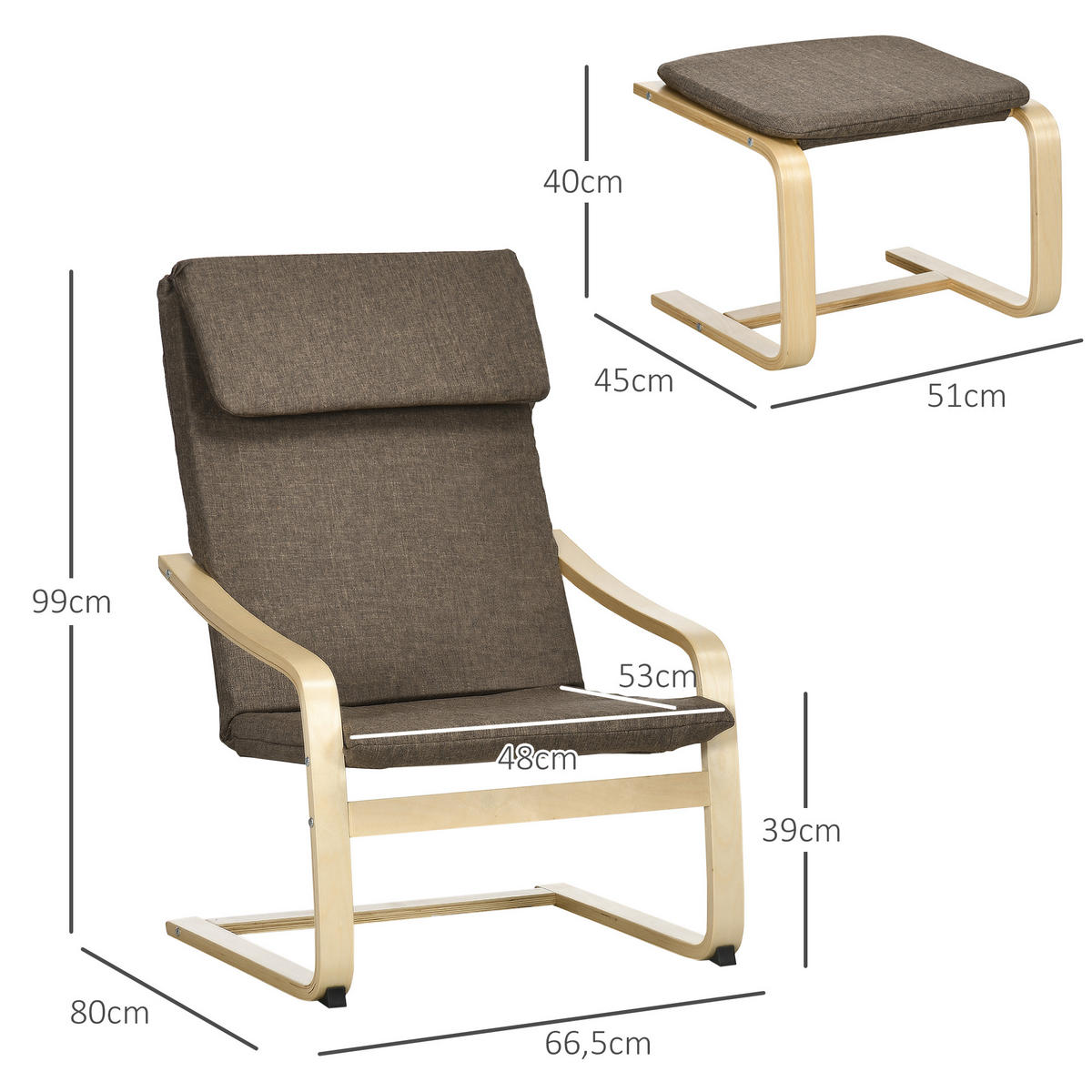 RELAXSESSELSET Braun - Braun, Kunststoff (80/99/66.5cm) - HOMCOM