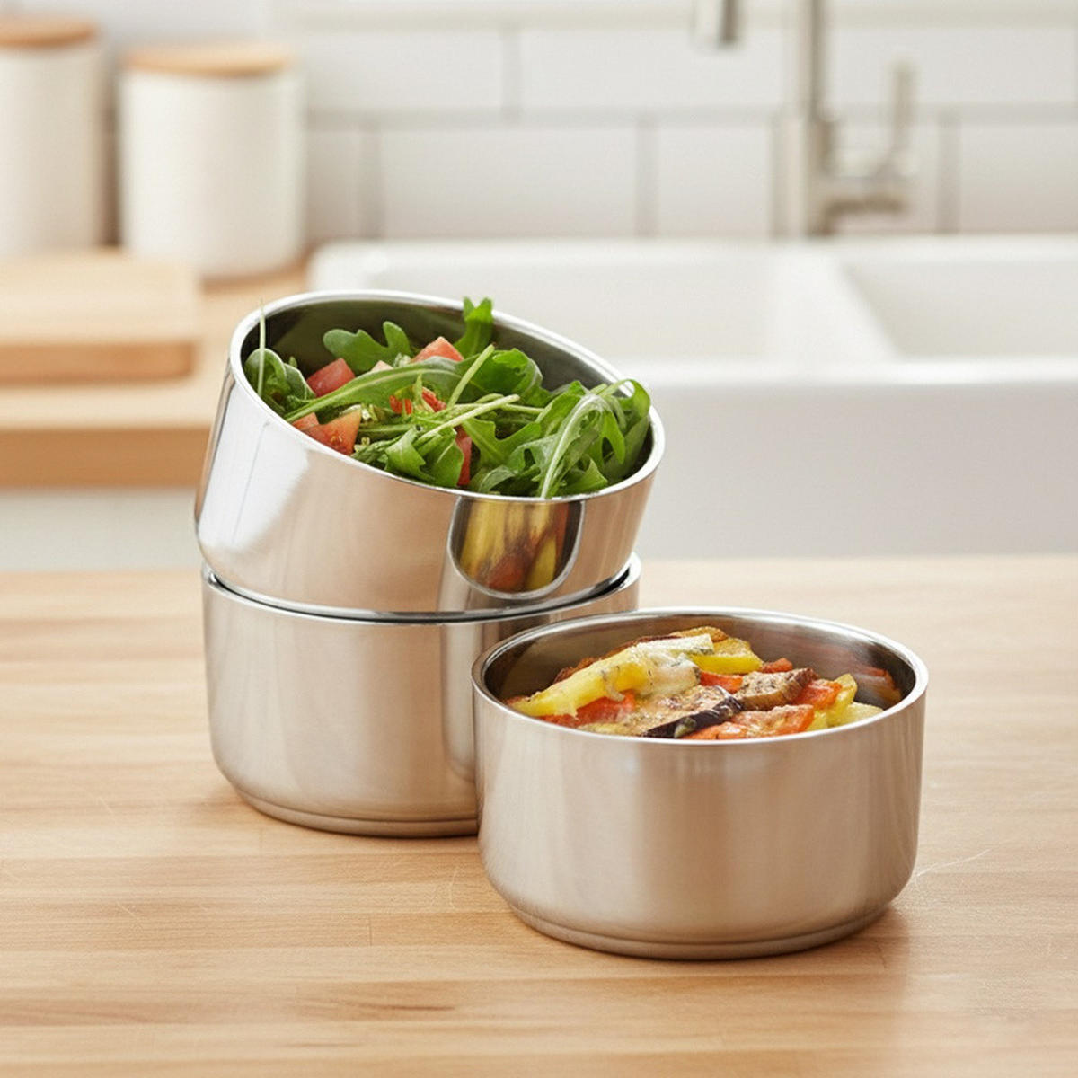 THERMISCHE LUNCHBOX aus Edelstahl 3-stöckig 3 x 900 ml - Silberfarben, Metall (14/29/14cm) - Orion 