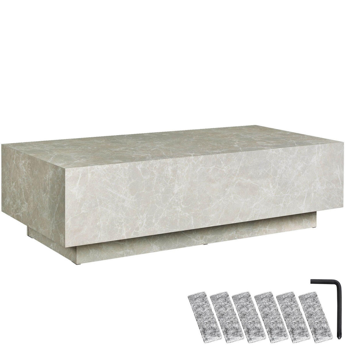 COUCHTISCH Lasley,inkl. Bodenschoner, Belastbarkeit 45 kg,Travertin Optik - Beige, Holz (60/120/35cm) - tectake