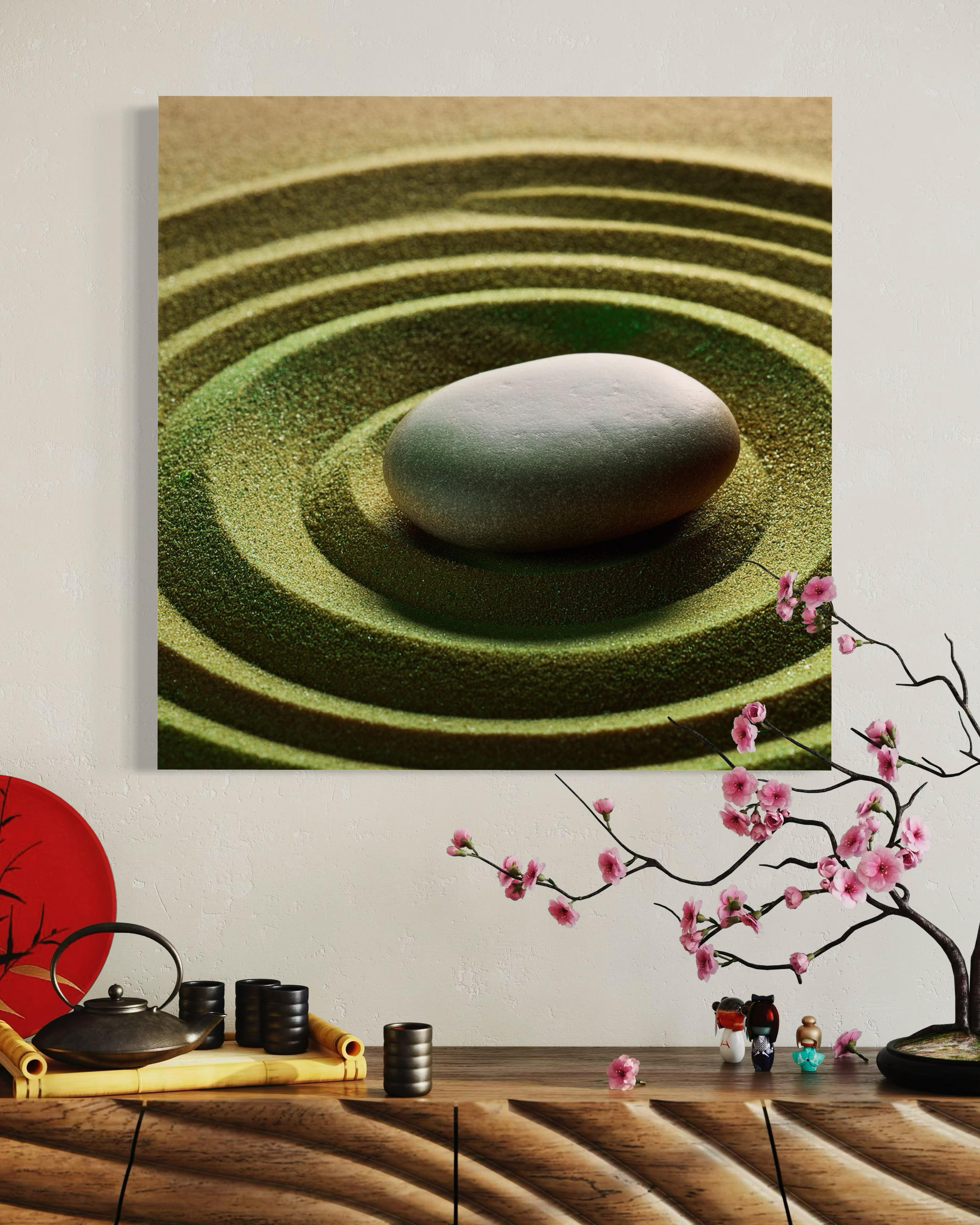 WANDBILD zen spa stein - Grün, Textil (50/50cm) - Feeby