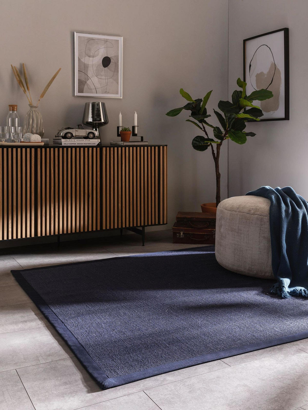 SISALTEPPICH Sana Blau 150x150 cm - Blau, Naturmaterialen/Kunststoff (150/1cm) - KUNSTLOFT