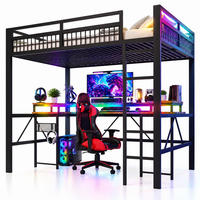 HOCHBETT 140/200 mit LED, Schreibtisch, USB, Type-C und Steckdosen in Schwarz - Schwarz, Holzwerkstoff/Metall (140/200cm) - EVRYAE