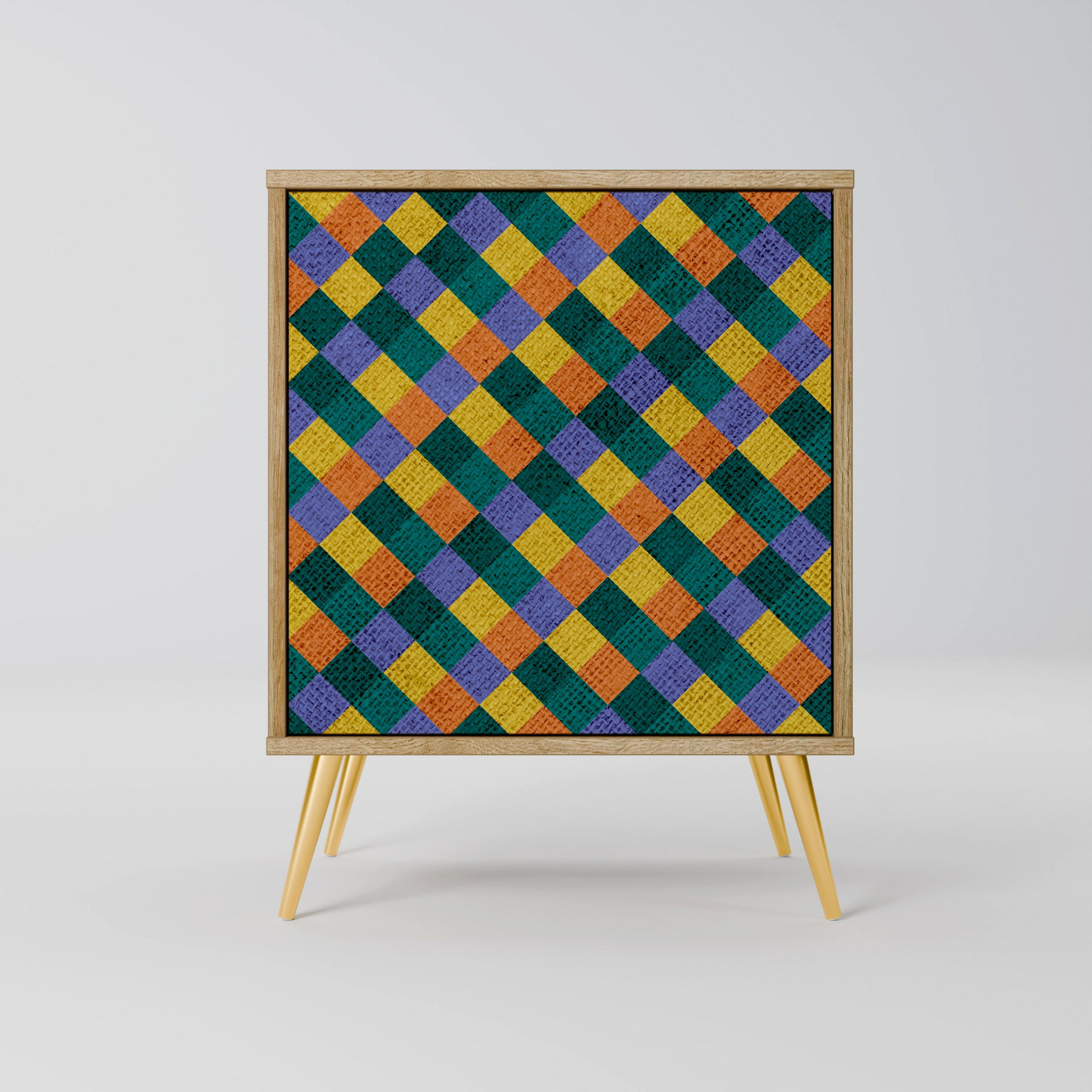 SIDEBOARD PAINTED SQUARES MIX, Eichefarben, 57,5x42x75,5 cm, Goldfarbene Metallfüße - Eichefarben/Goldfarben, Holzwerkstoff/Metall (57.5/75.5/42cm) - SpaceRebels