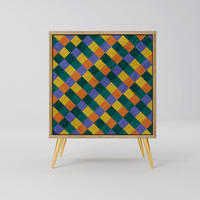 SIDEBOARD PAINTED SQUARES MIX, Eichefarben, 57,5x42x75,5 cm, Goldfarbene Metallfüße - Eichefarben/Goldfarben, Holzwerkstoff/Metall (57.5/75.5/42cm) - SpaceRebels