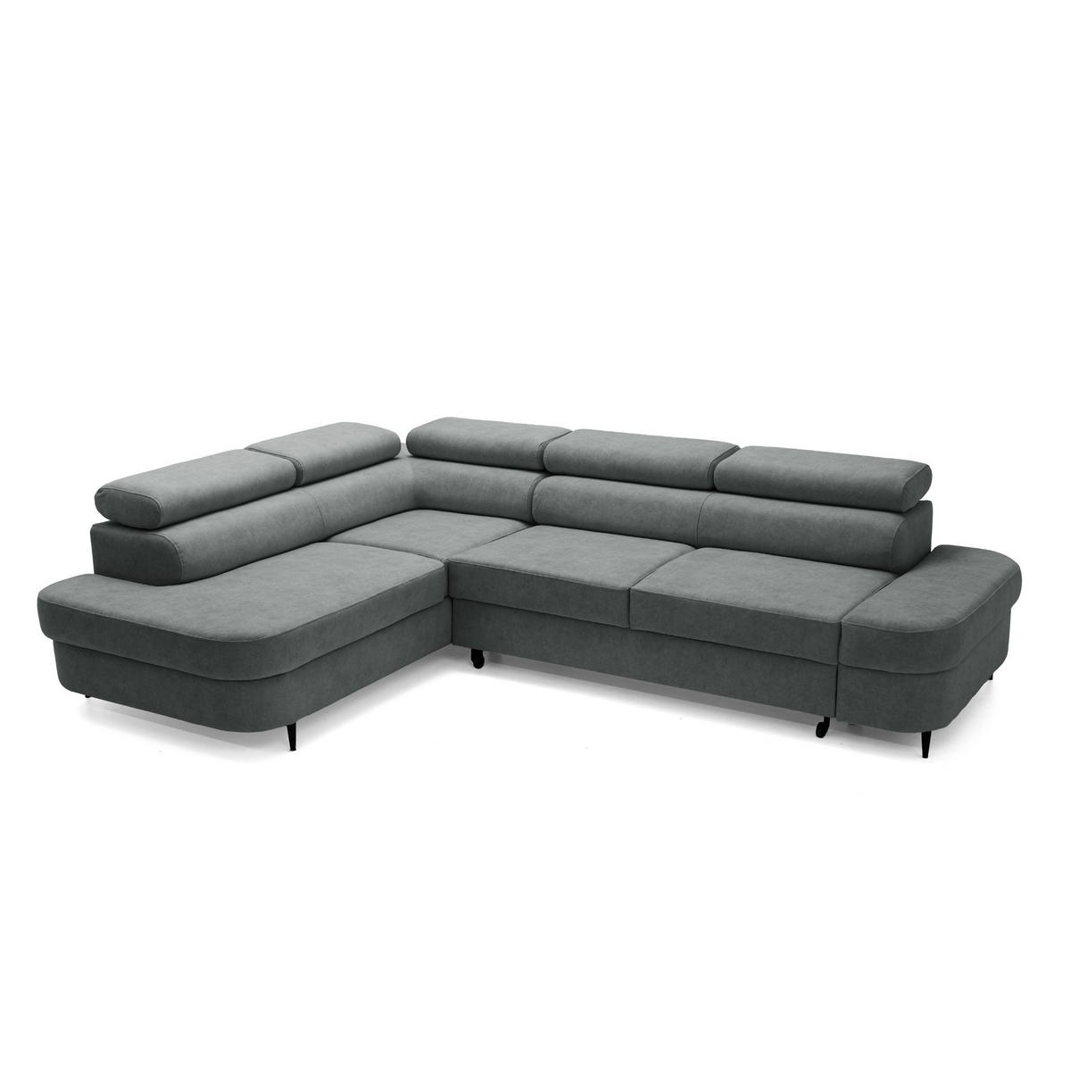 ECKSOFA PRIAM L Links mit Schlaffunktion 125x195 Velours Dunkelgrau - Dunkelgrau/Schwarz, Holz/Textil (203/275cm) - Muffo