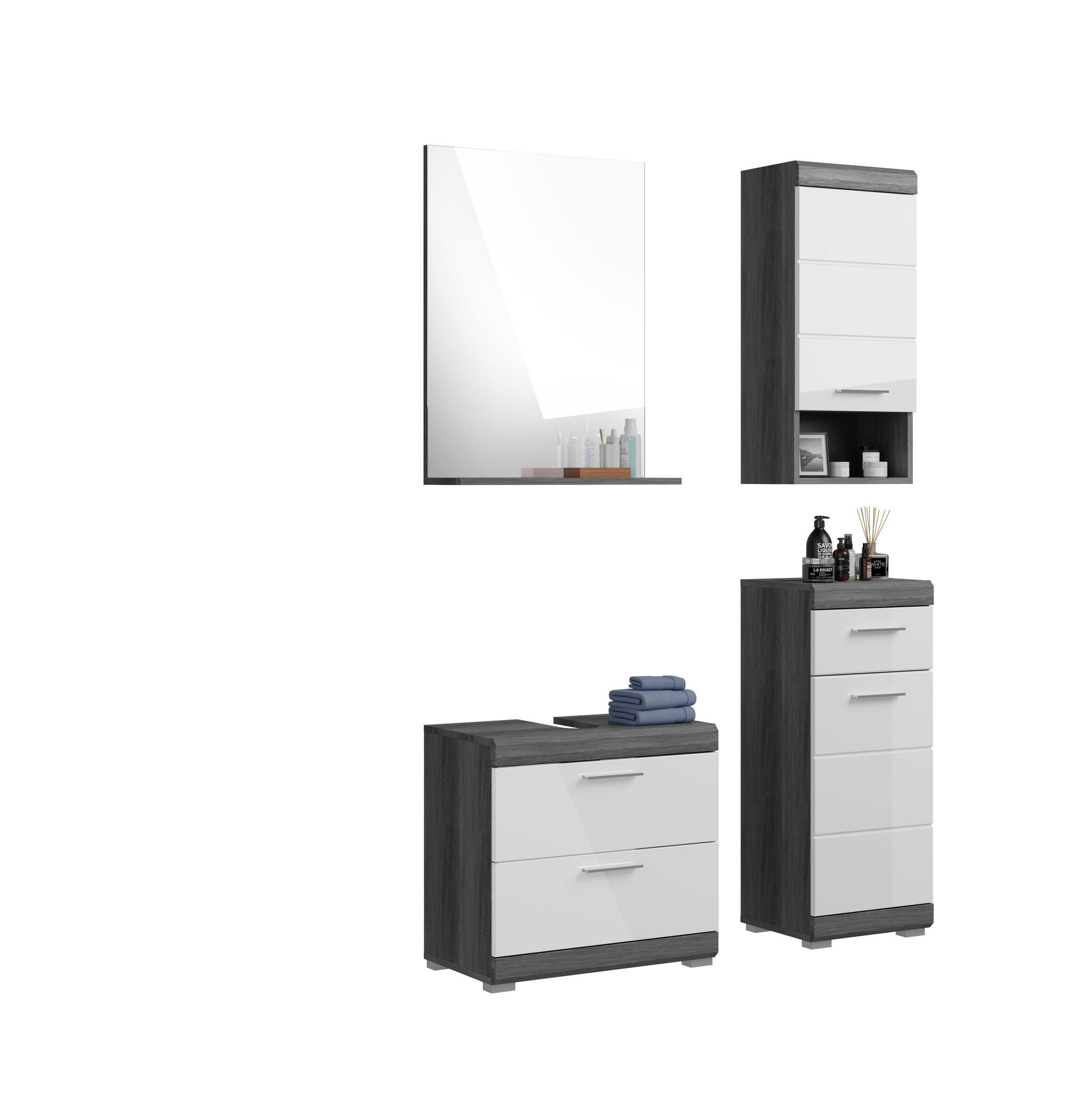 BADKOMBINATION 4tlg. Scout Bad in Rauchsilber Nachbildung und weiß hochglanz B/H/T: 112x191x34 cm - Anthrazit, Holz (112/191/37cm)