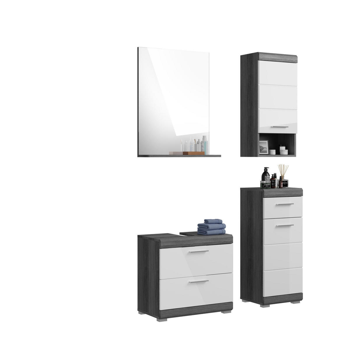 BADKOMBINATION 4tlg. Scout Bad in Rauchsilber Nachbildung und weiß hochglanz B/H/T: 112x191x34 cm - Anthrazit, Holz (112/191/37cm)