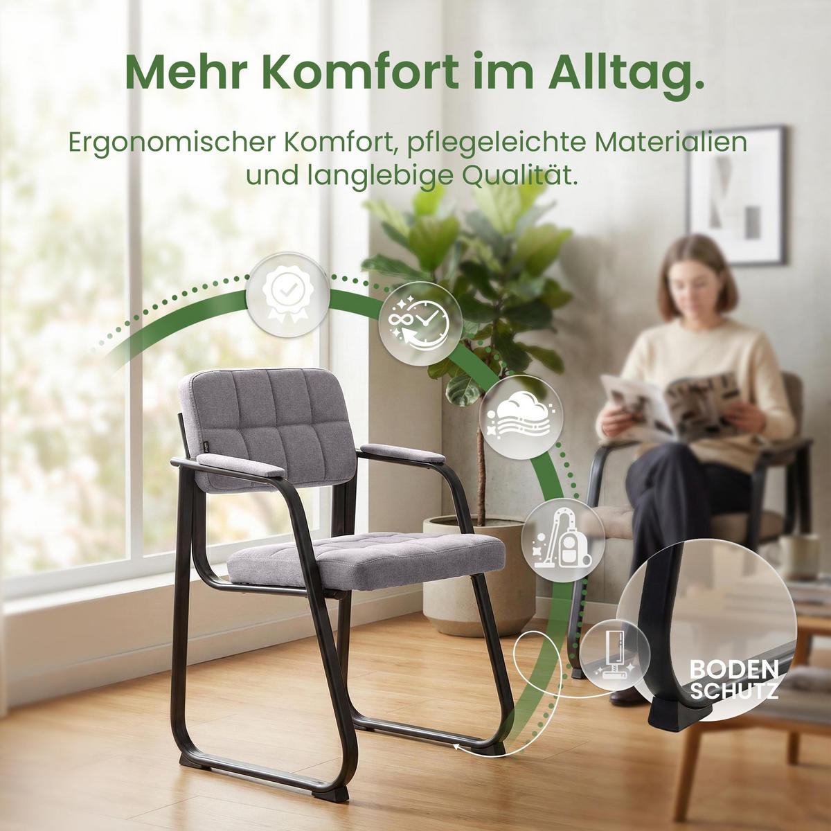 ARMLEHNENSTUHL Stoff hellgrau - Hellgrau, Textil/Metall (59/84/58cm) - CLP