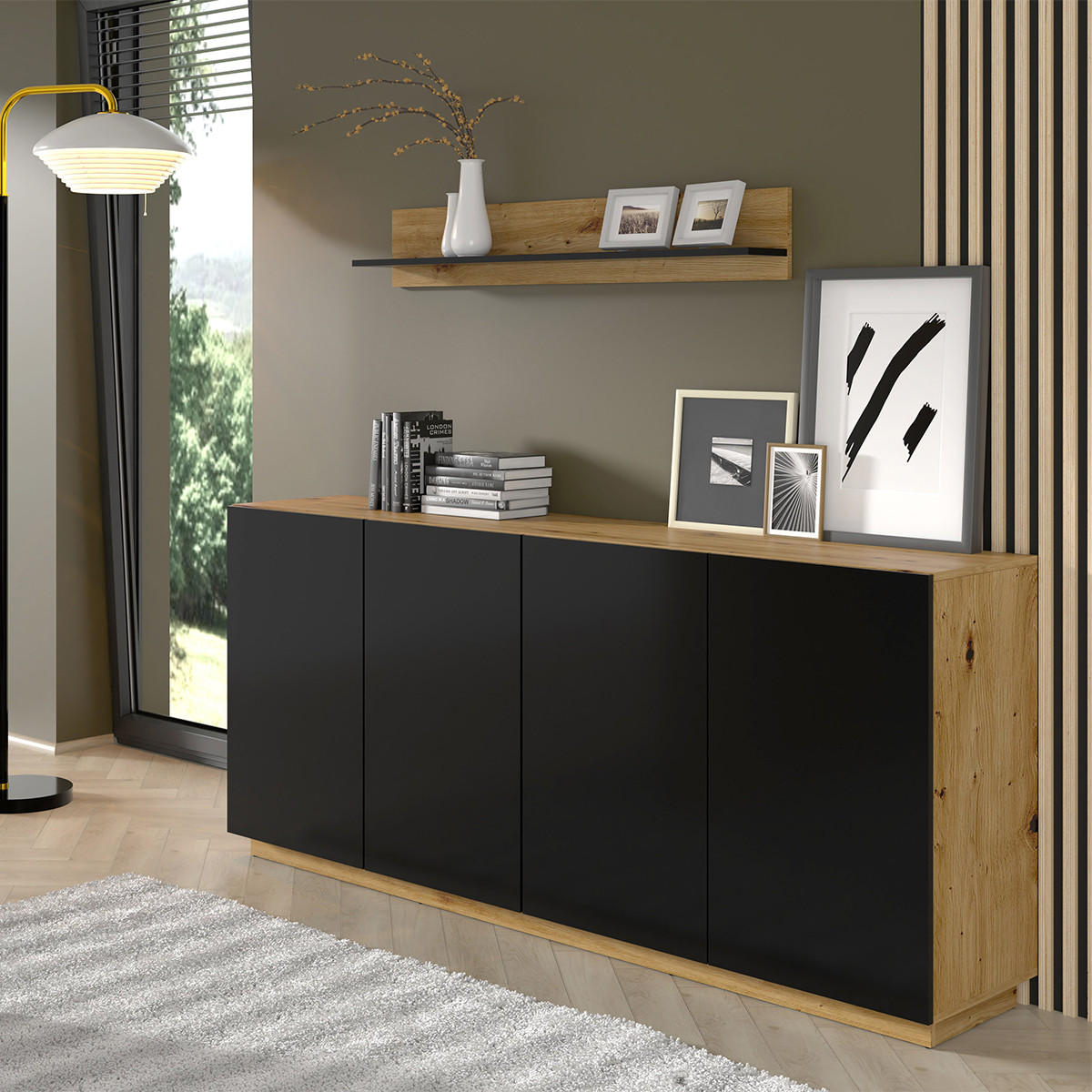 SIDEBOARD Aurus Holz und Schwarz - Schwarz, Holzwerkstoff (198/89/41cm) - Petits-meubles