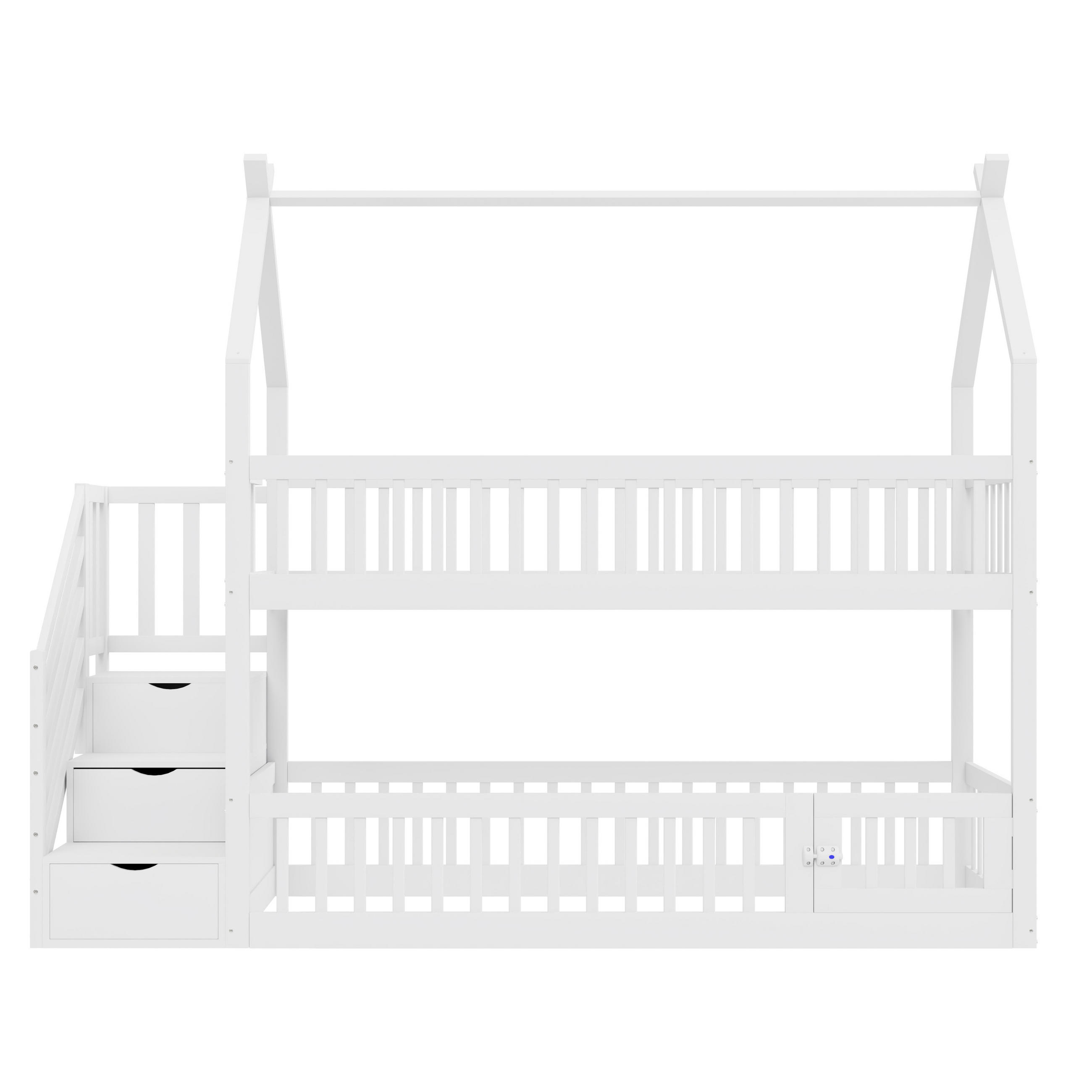 ETAGENBETT Massivholz 90/200 cm Weiß - Weiß, Holz - Raumix