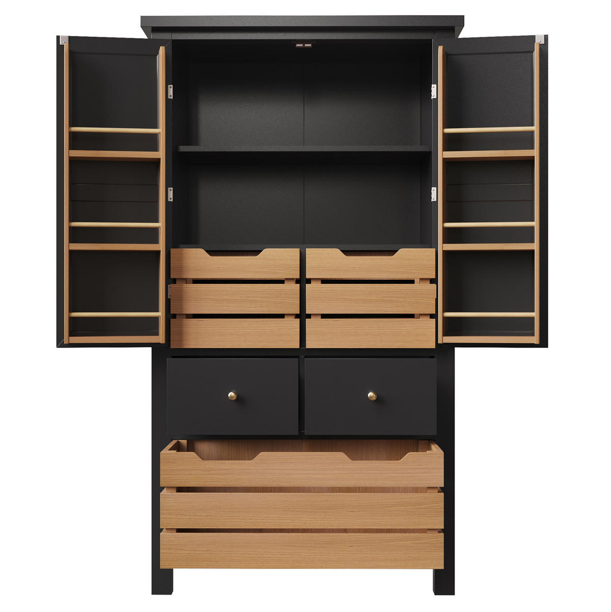 HIGHBOARD 80/40/140 cm aus MDF/Metall mit 5 Schubladen und Doppeltür Schwarz - Schwarz, Holzwerkstoff (80/140/40cm) - Modenvie
