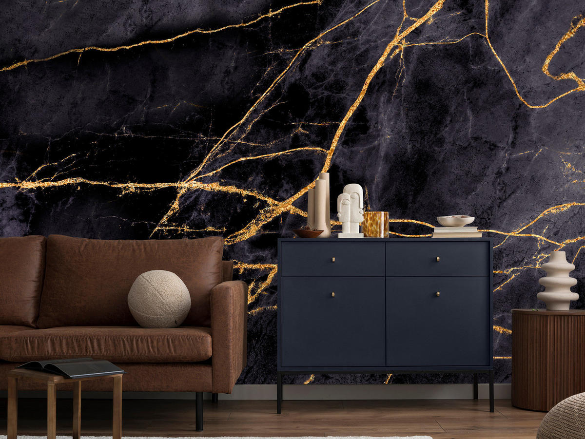 FOTOTAPETE Marmor Muster Abstraktion Glamour 200x140 - Beige/Schwarz, Papier (200/140cm) - Muralo