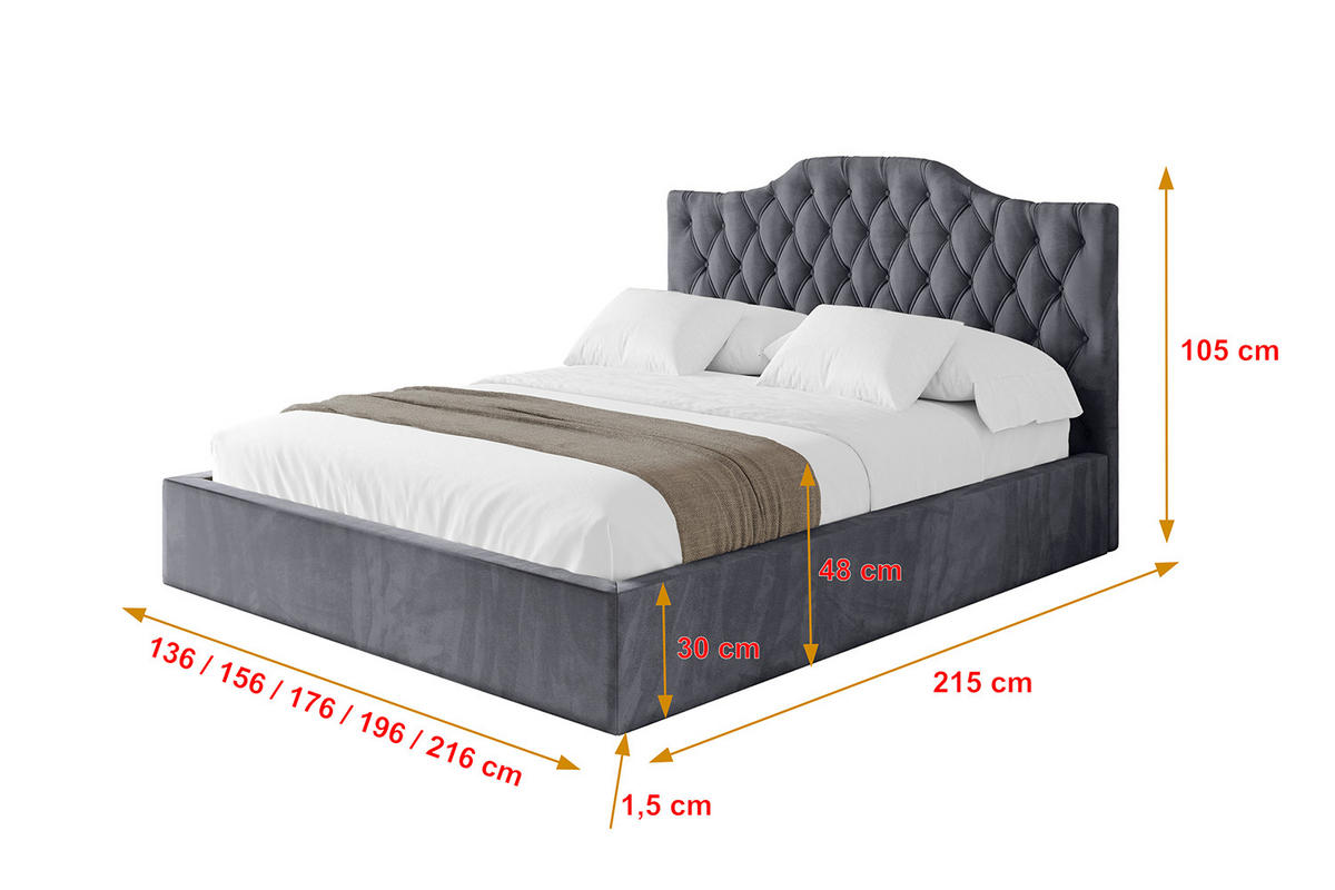 POLSTERBETT mit Bettkasten und Lattenrost, Boxbett ohne Matratze - FALIO 180x200 Dunkelgrau - Dunkelgrau, Holzwerkstoff/Textil (180/200cm) - ALTDECOR