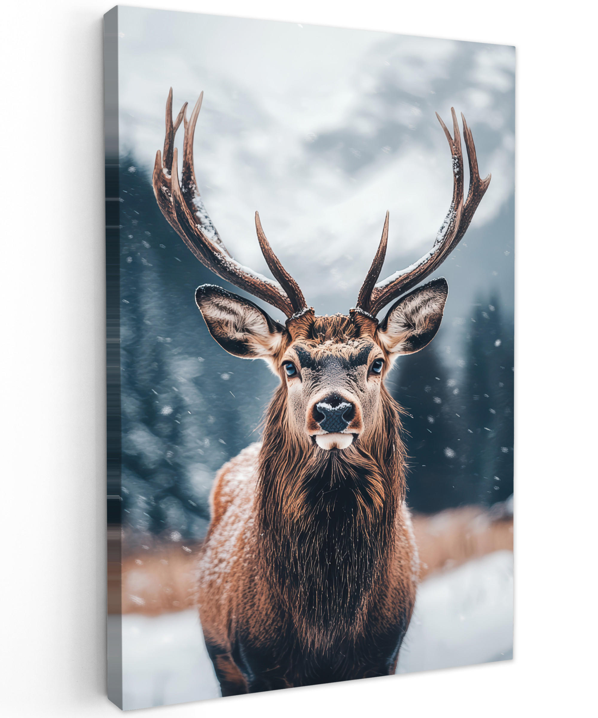 LEINWANDBILD Hirsche - Tiere - Landschaft - Winter - Schnee 60x90 cm - Kastanienfarben, Textil (60/90cm) - MuchoWow