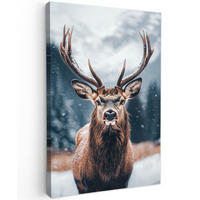 LEINWANDBILD Hirsche - Tiere - Landschaft - Winter - Schnee 60x90 cm - Kastanienfarben, Textil (60/90cm) - MuchoWow