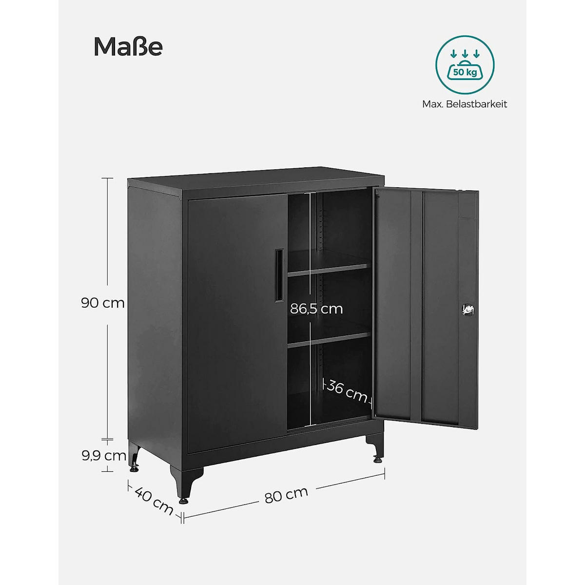 AKTENSCHRANK TBILISI - Schwarz, Metall (80/90/40cm) - Hansiro