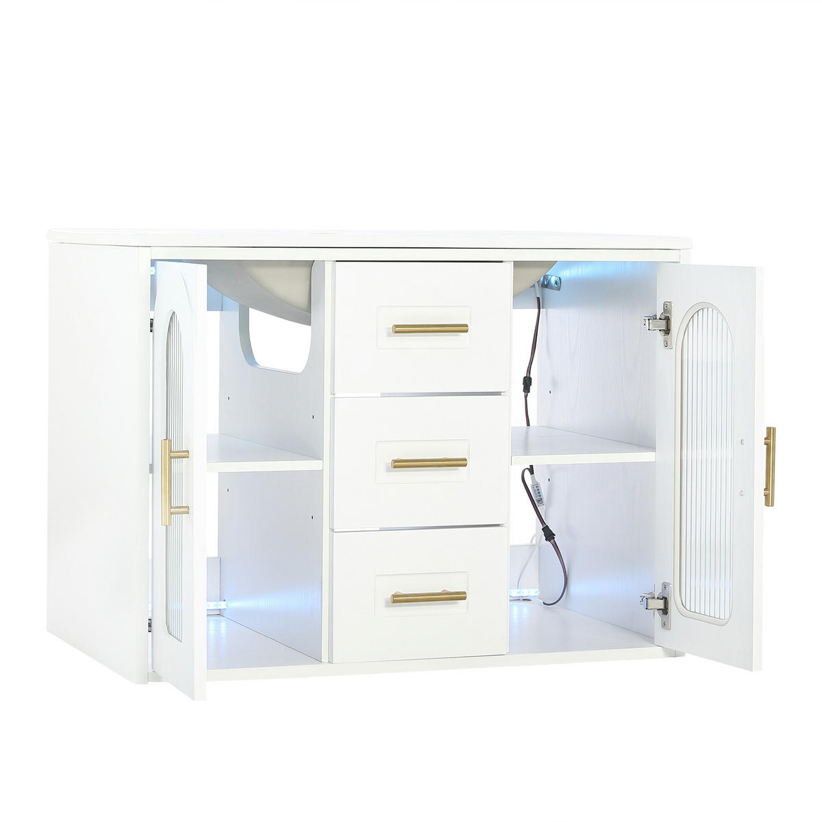 BADEZIMMERSCHRANK Wandmontiert Waschbecken LED Glasfront 76cm - Weiß, Glas (76/55/46cm) - FLIEKS