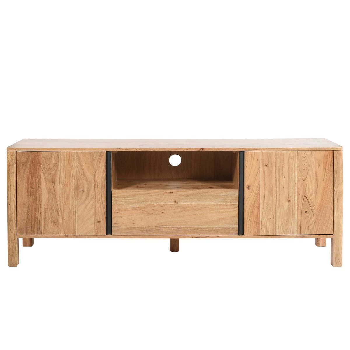 MASSIVES TV-LOWBOARD - Akazie - Schwarz/Akaziefarben, Holz/Metall (165/60/40cm) - home24