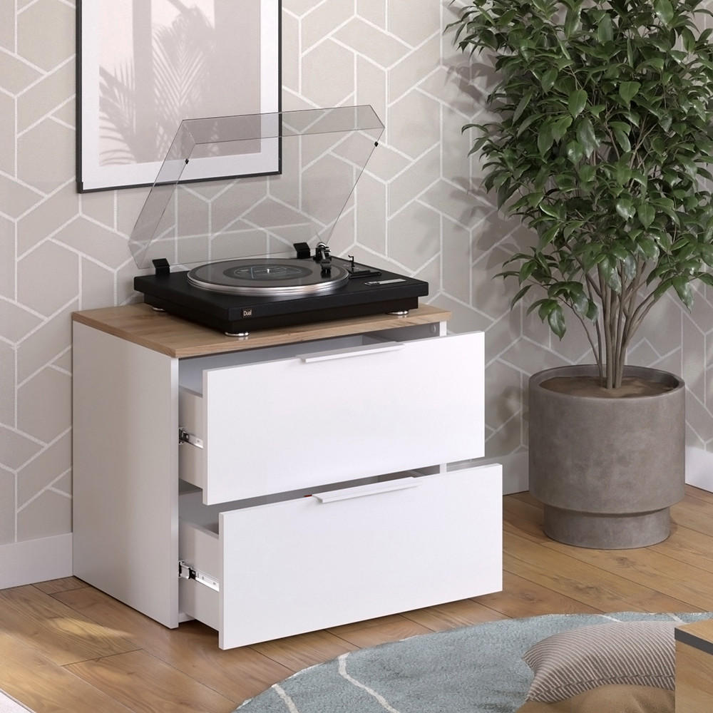 KOMMODE Wido Weiß/Sonoma 60 x 50 cm mit Tür - Weiß, Holzwerkstoff (60/50/40cm) - Vicco