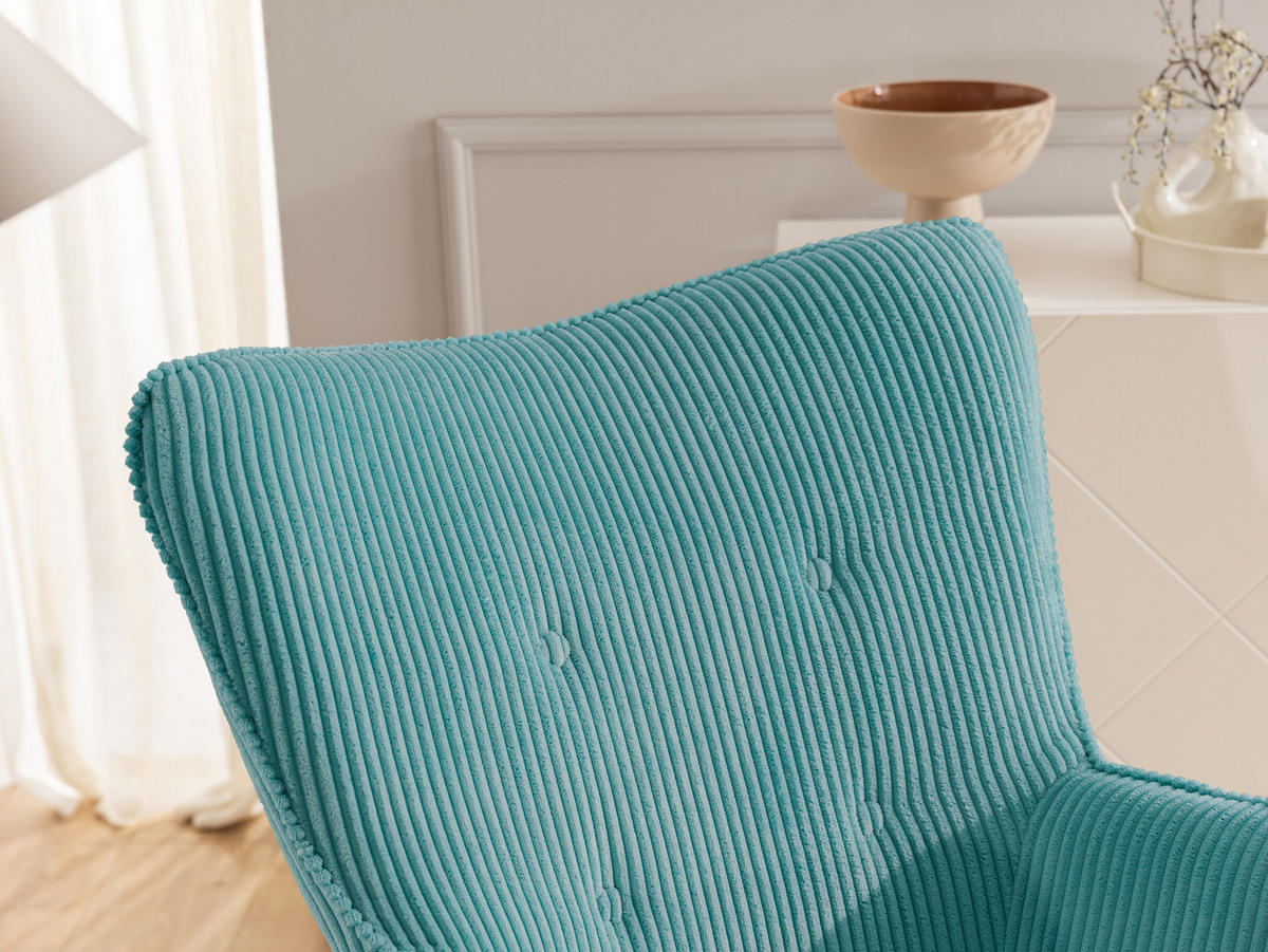 LOUNGESESSEL mit Fußhocker Lenari Türkis Cordstoff mit Füßen in Braun - Türkis/Braun, Holz/Textil (71/96/86cm) - S-Style Möbel