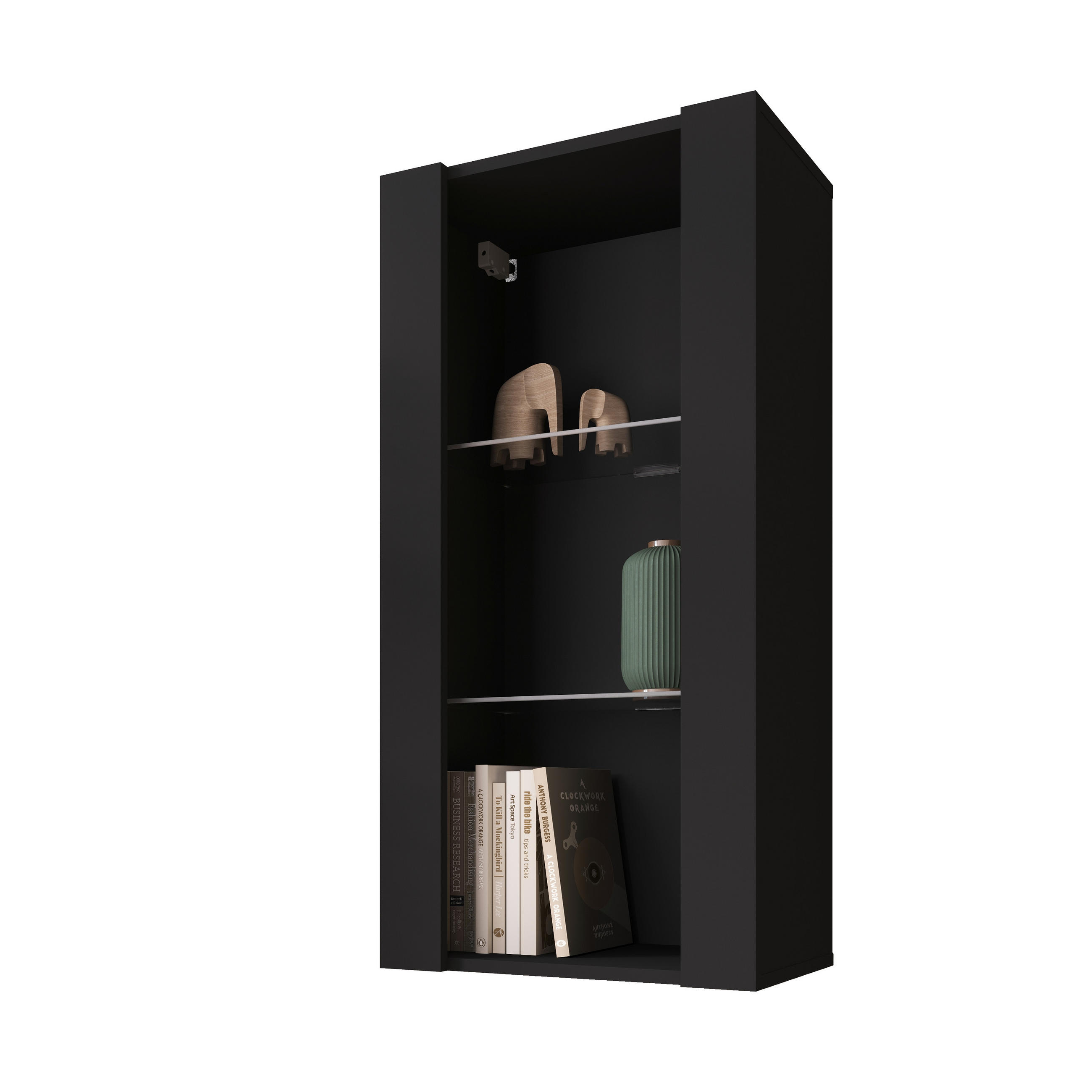 HÄNGEVITRINE TIVOLI Vertical 100, Schwarz - Schwarz, Glas/Holzwerkstoff (50/100/29.5cm) - Komodee