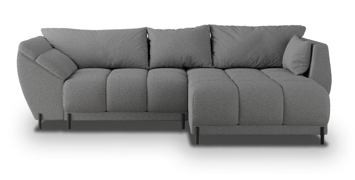 ECKSOFA VESTANO R-S Grau Boucle-Stoff mit Schlaffunktion - Grau, Holz (287/182cm) - MASSENO
