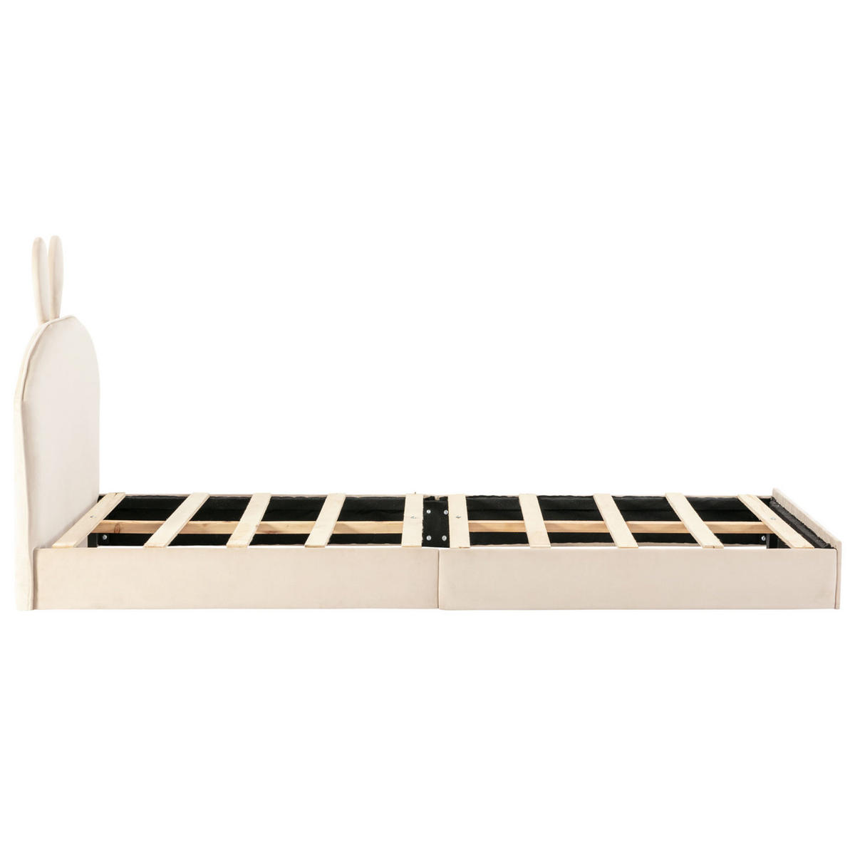 KINDERBETT 90/200 cm mit Kaninchen-Kopfteil und Holzlattenrost, Samt, Beige - Beige, Textil (90/200cm) - Redom