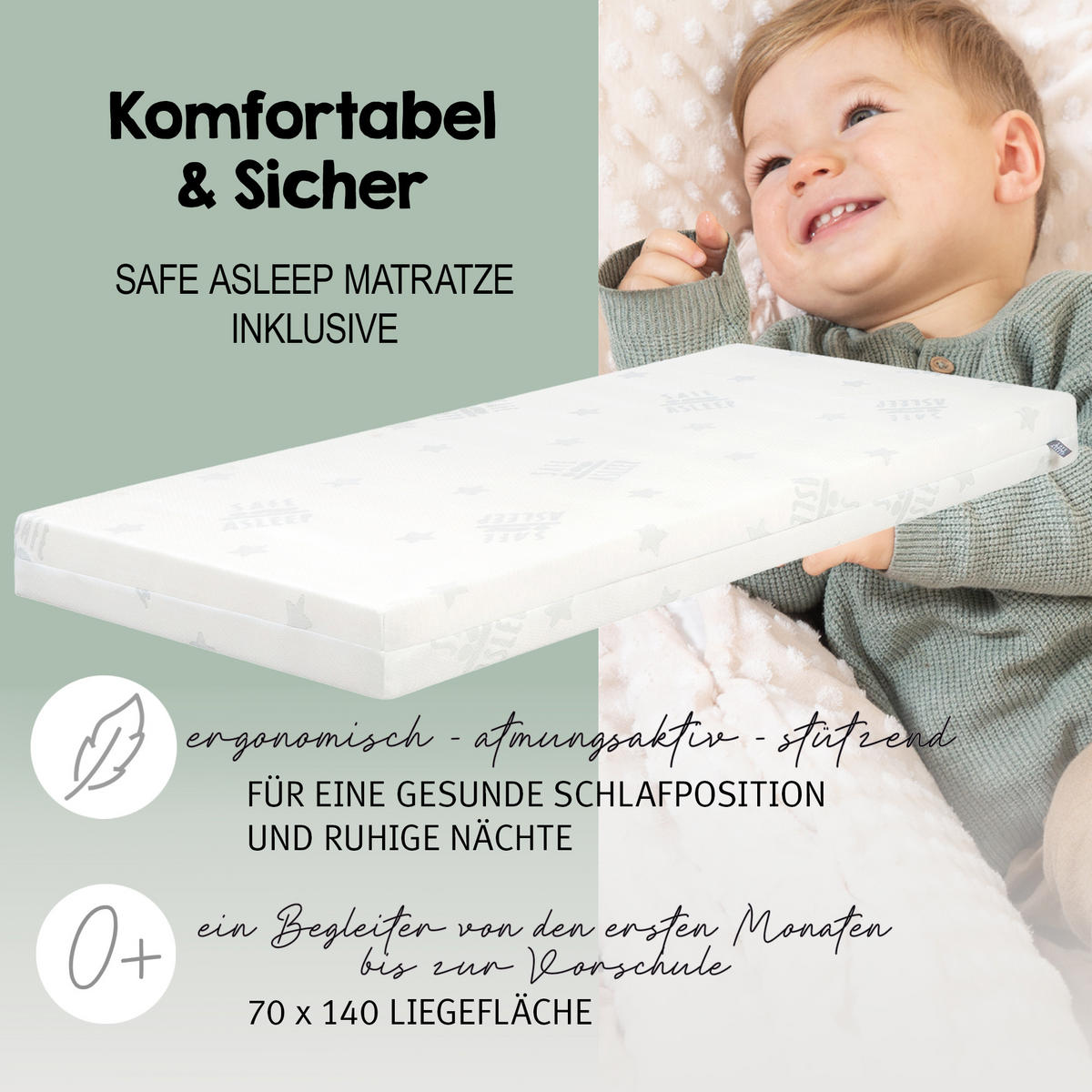 SPJÄLSÄNG med madrass Easy Sleep 70 x 140 cm - Ljusgrå, Träbaserade material/Textil (70/140cm) - Roba