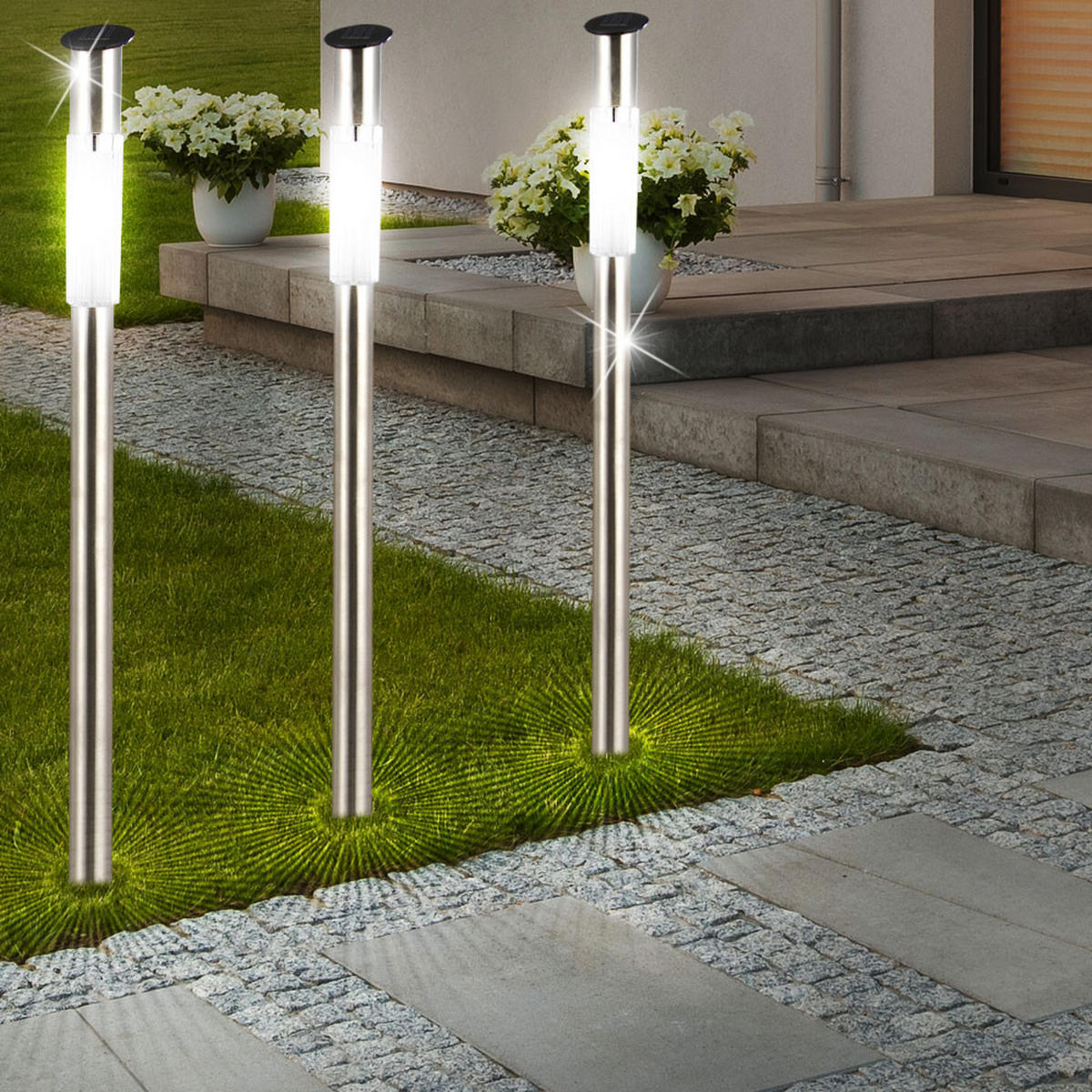 LED AUSSENLEUCHTE Solar Edelstahl Silber 6er Set - Silberfarben, Metall (5/5/70cm) - Globo Lighting