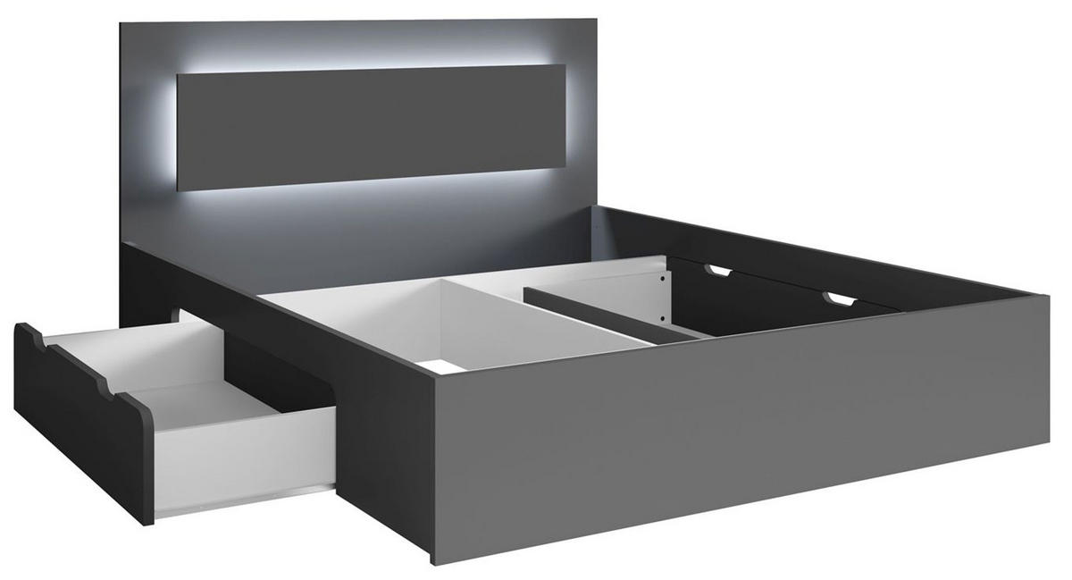 SCHLAFZIMMER-SET Fino graphit 4-teilig - Graphitfarben/Grau, Holz/Holzwerkstoff (160/200cm) - Feldmann-Wohnen