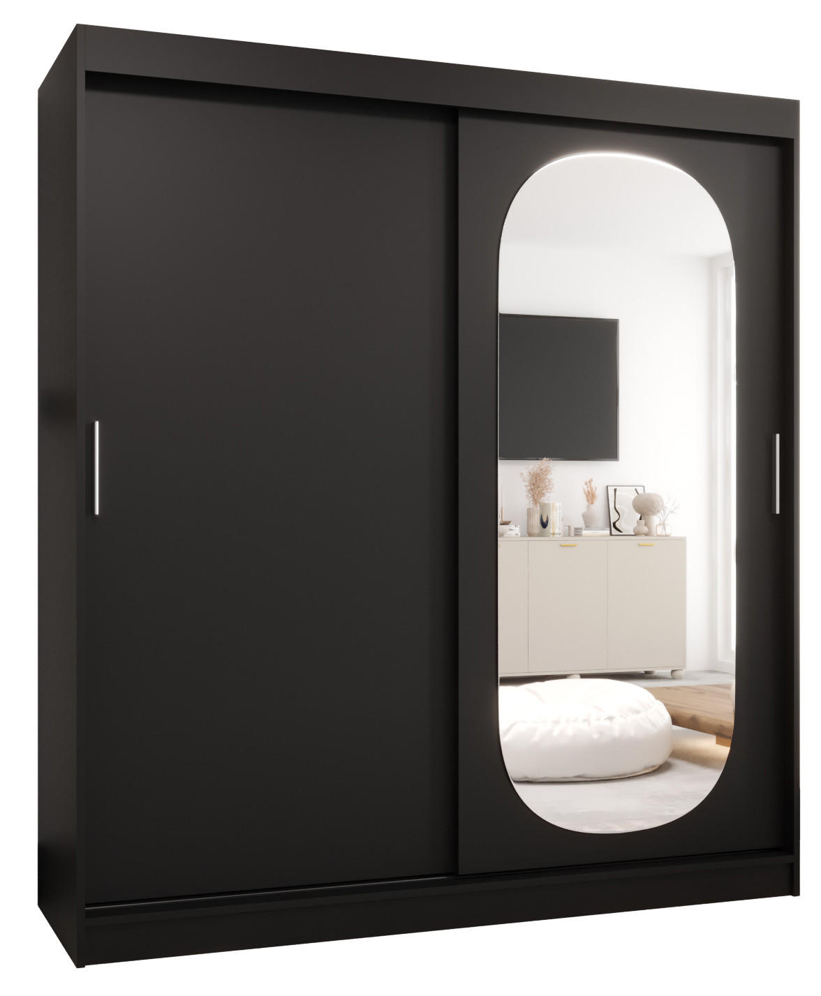 SCHWEBETÜRENSCHRANK 200/180/62 2-türig - Silberfarben/Schwarz, Holz (180/200/62cm) - MÖBEL KRYSPOL