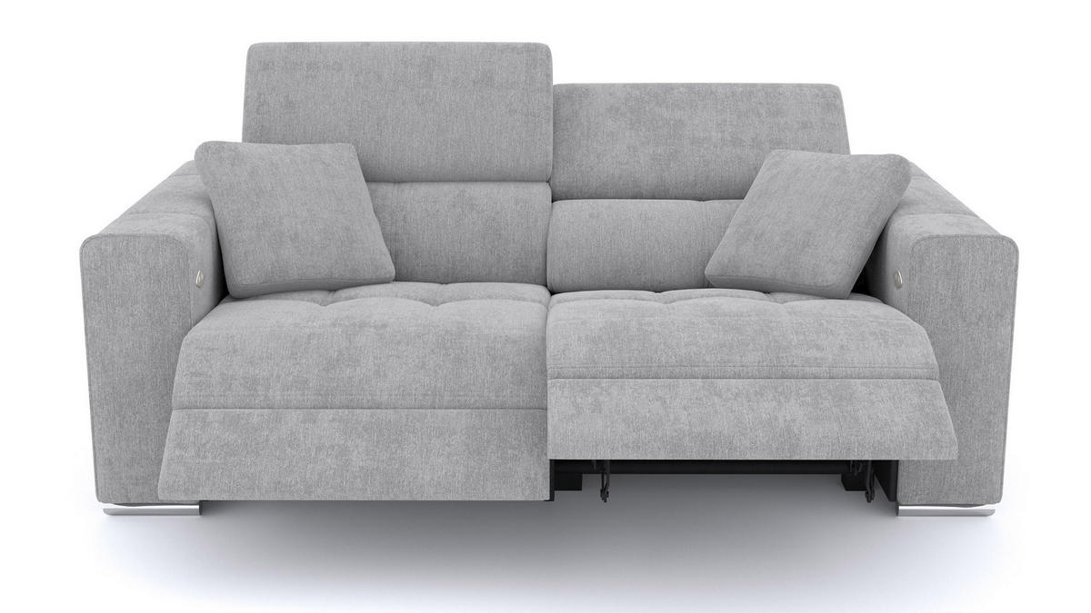 SOFA QUARTZ 3-Sitzer mit 2 Relaxfunktionen, hellgrau - Silberfarben/Hellgrau, Holzwerkstoff/Textil (204/80/102cm) - Courtois Laville