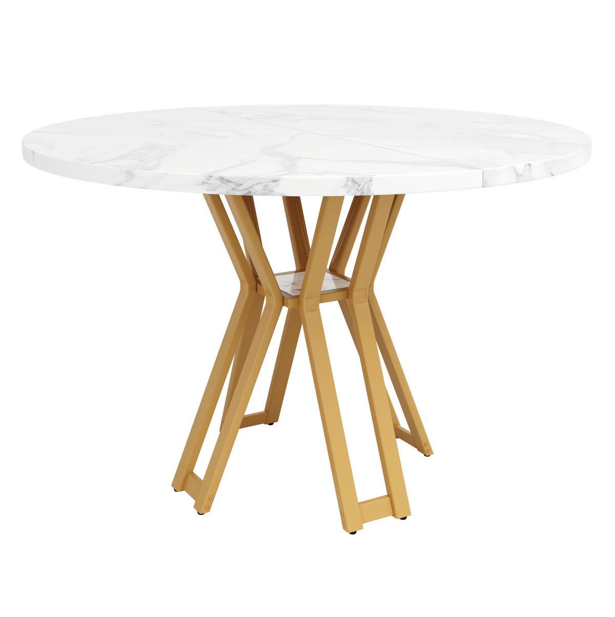 JÍDELNÍ stůl 100/100/76 cm bílo-zlatý z MDF a kovu s mramorovým dekorem a nastavitelnými nožkami - bílá, kompozitní dřevo (100/100/76cm) - OKWISH