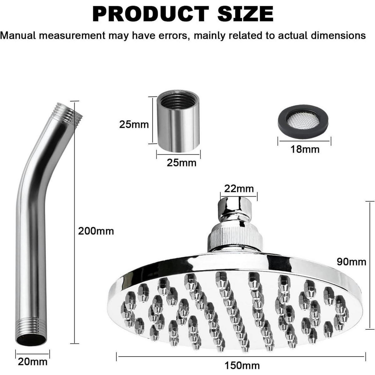 REGENDUSCHE Set 360° verstellbar 15x9 cm verchromt - Silberfarben, Metall (9/12.7/15cm)