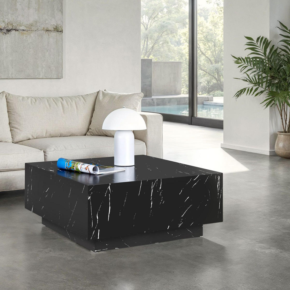 COUCHTISCH Lasley,80 x 80 x 35 cm,Marmor Optik schwarz - Schwarz, Holz (80/80/35cm) - tectake