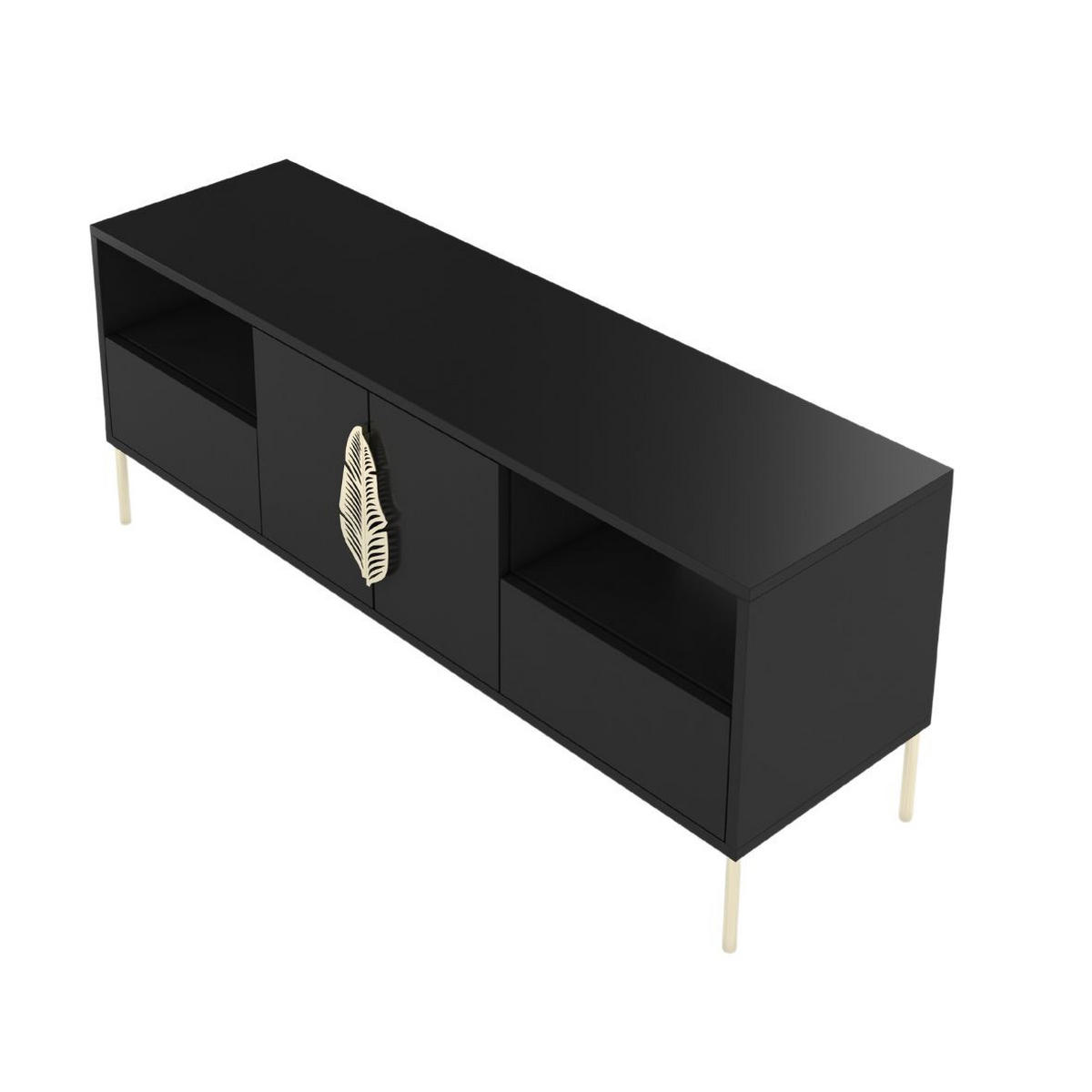 LOWBOARD Merlin, Schwarz, Goldene Details - Goldfarben/Schwarz, Holzwerkstoff/Metall (138/60/40cm) - Skandica